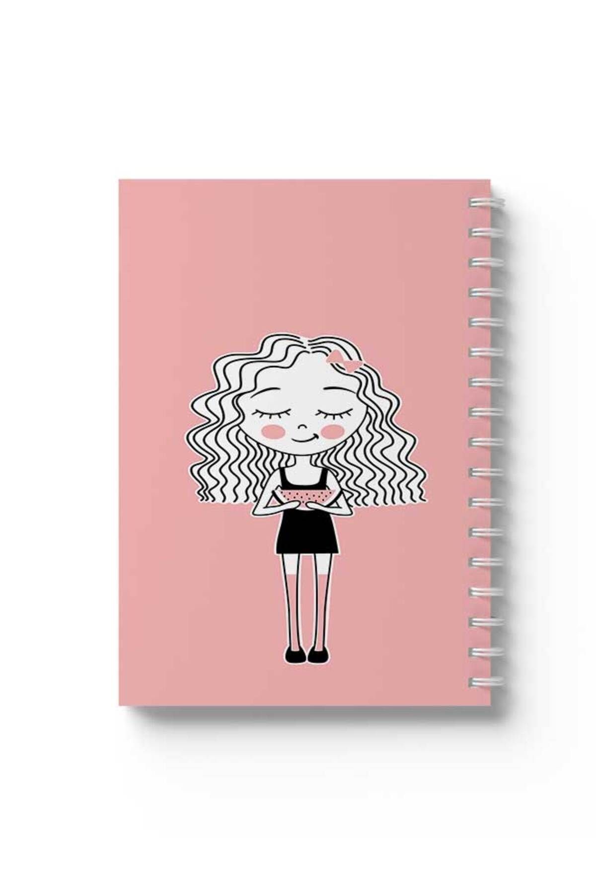 LOWHA-Spiral Notebook with Front and Back Hard Covers Featuring Girl with Wtermelon Design 1