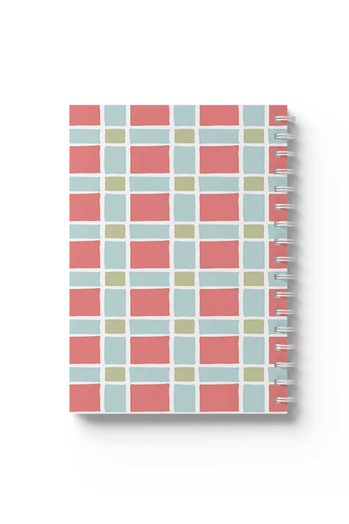 LOWHA-Spiral Notebook with Front and Back Hard Covers Featuring Squares Design 1
