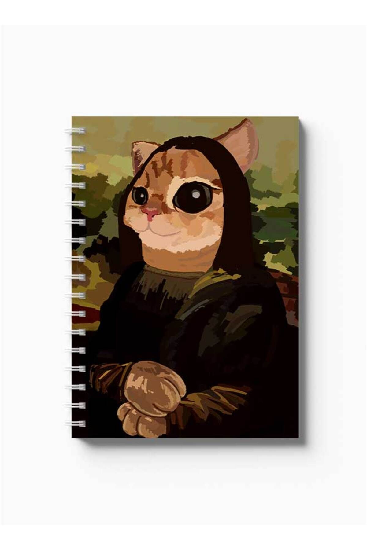 LOWHA-Spiral Notebook with Front and Back Hard Covers Featuring Cat Monaliza Design 5