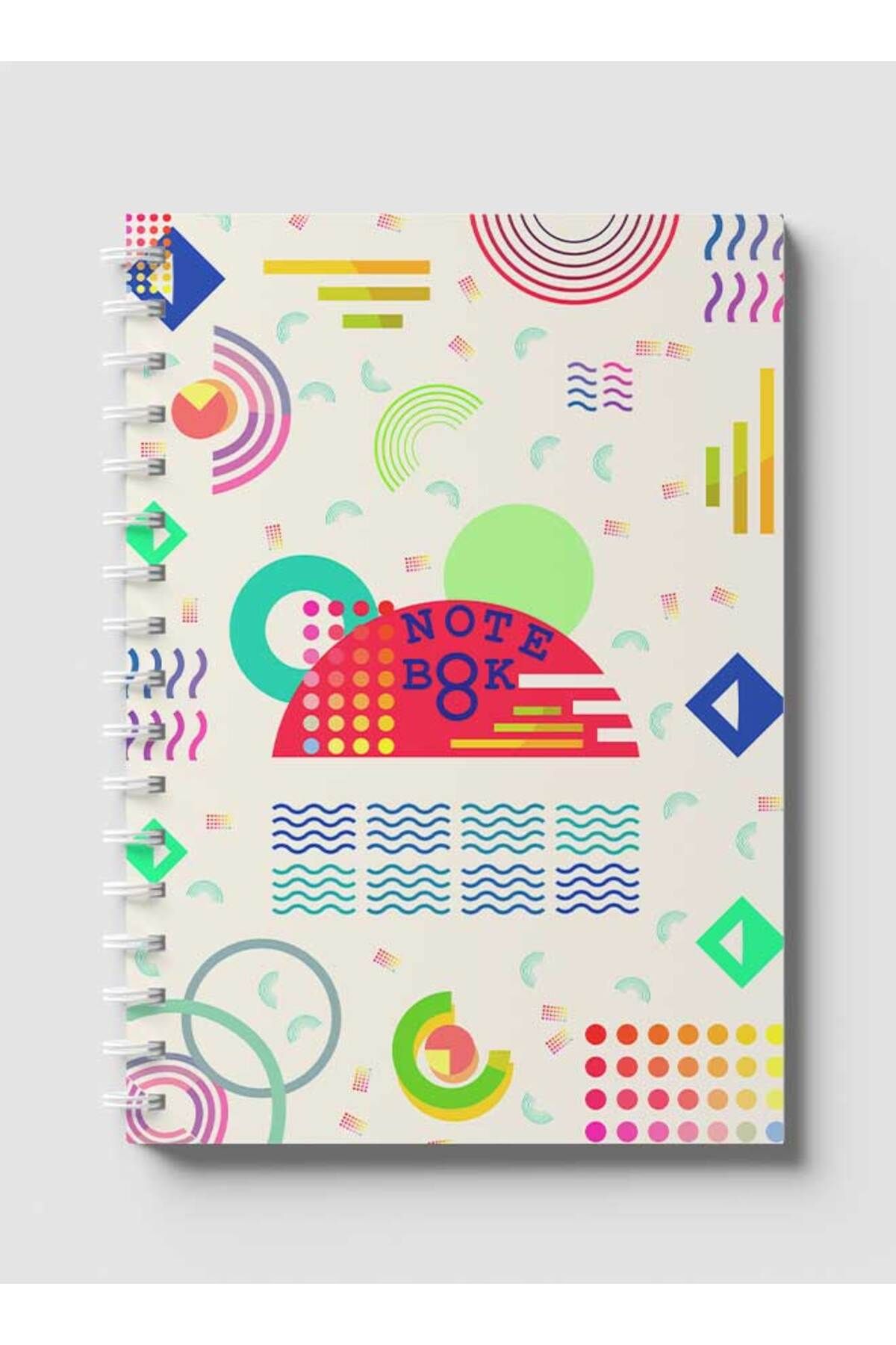 LOWHA-Spiral Notebook with Front and Back Hard Covers Featuring Memphis Geometric Design 1