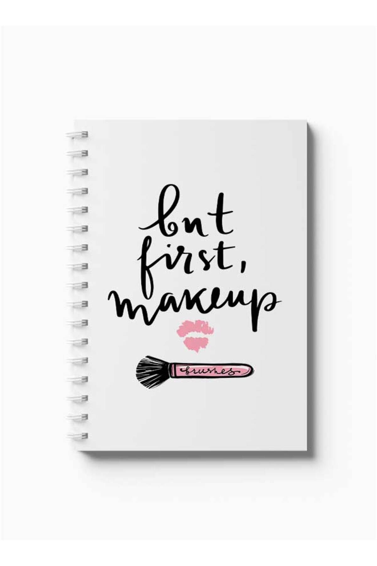 LOWHA-Spiral Notebook with Front and Back Hard Covers Featuring But First Makeup Design 5