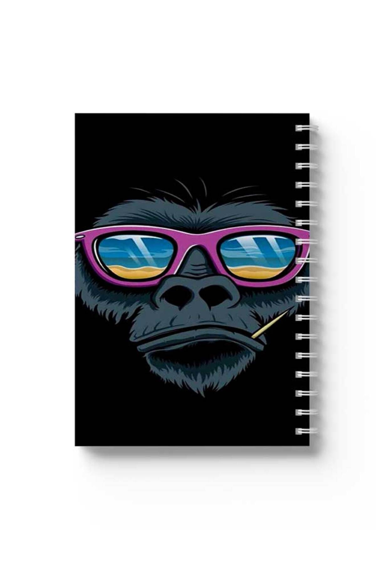 LOWHA-Spiral Notebook with Front and Back Hard Covers Featuring Monkey with Glasses Design 1