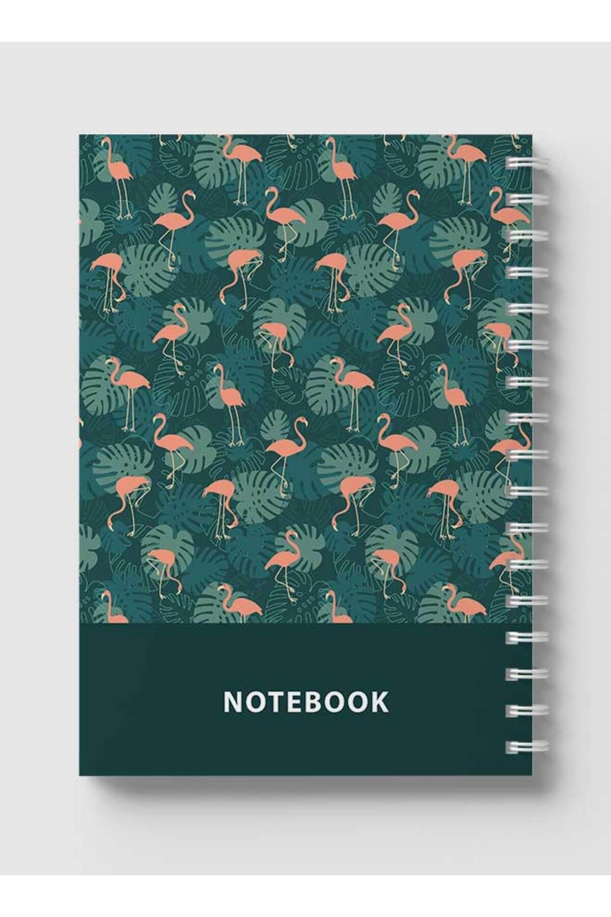 LOWHA-Spiral Notebook with Front and Back Hard Covers Featuring Flamingos & Leaves Design 5