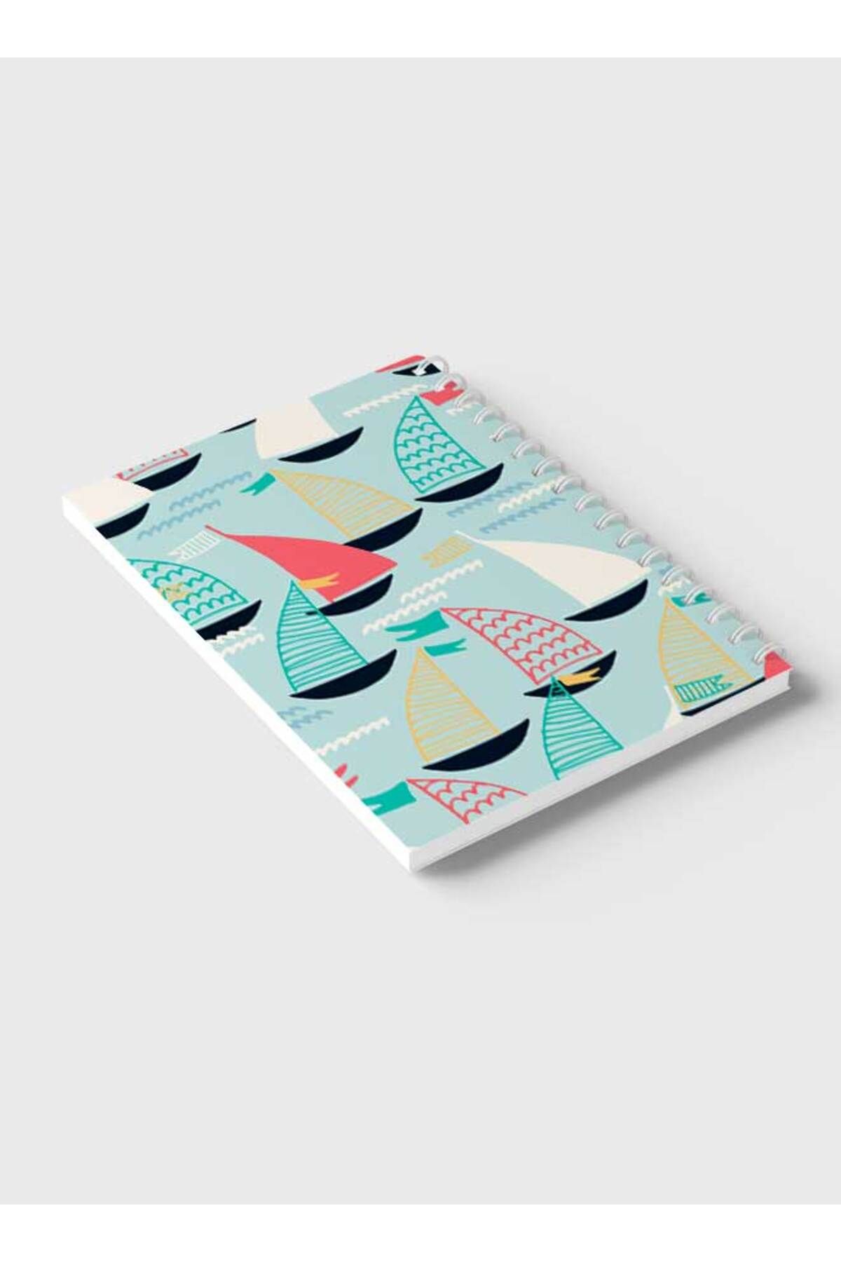 LOWHA-Spiral Notebook with Front and Back Hard Covers Featuring Sailboat Design 6