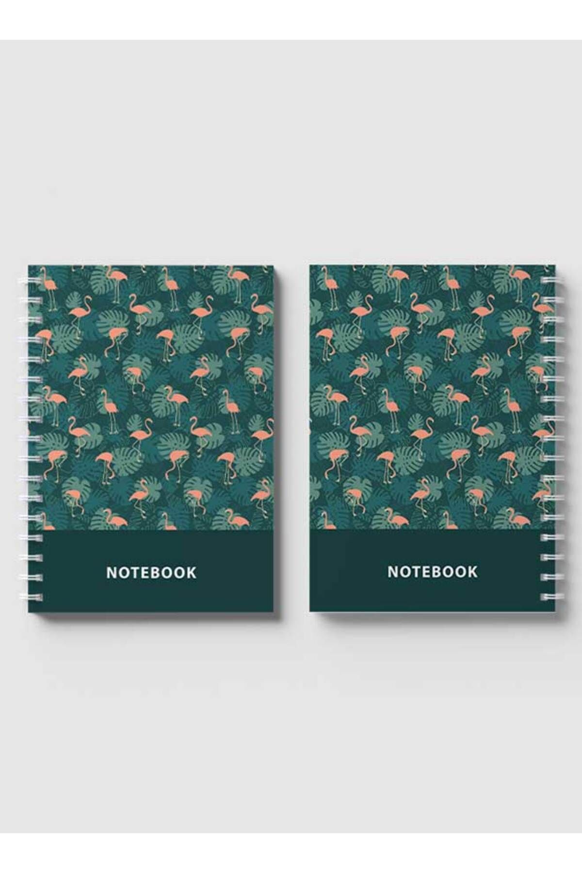 LOWHA-Spiral Notebook with Front and Back Hard Covers Featuring Flamingos & Leaves Design 4