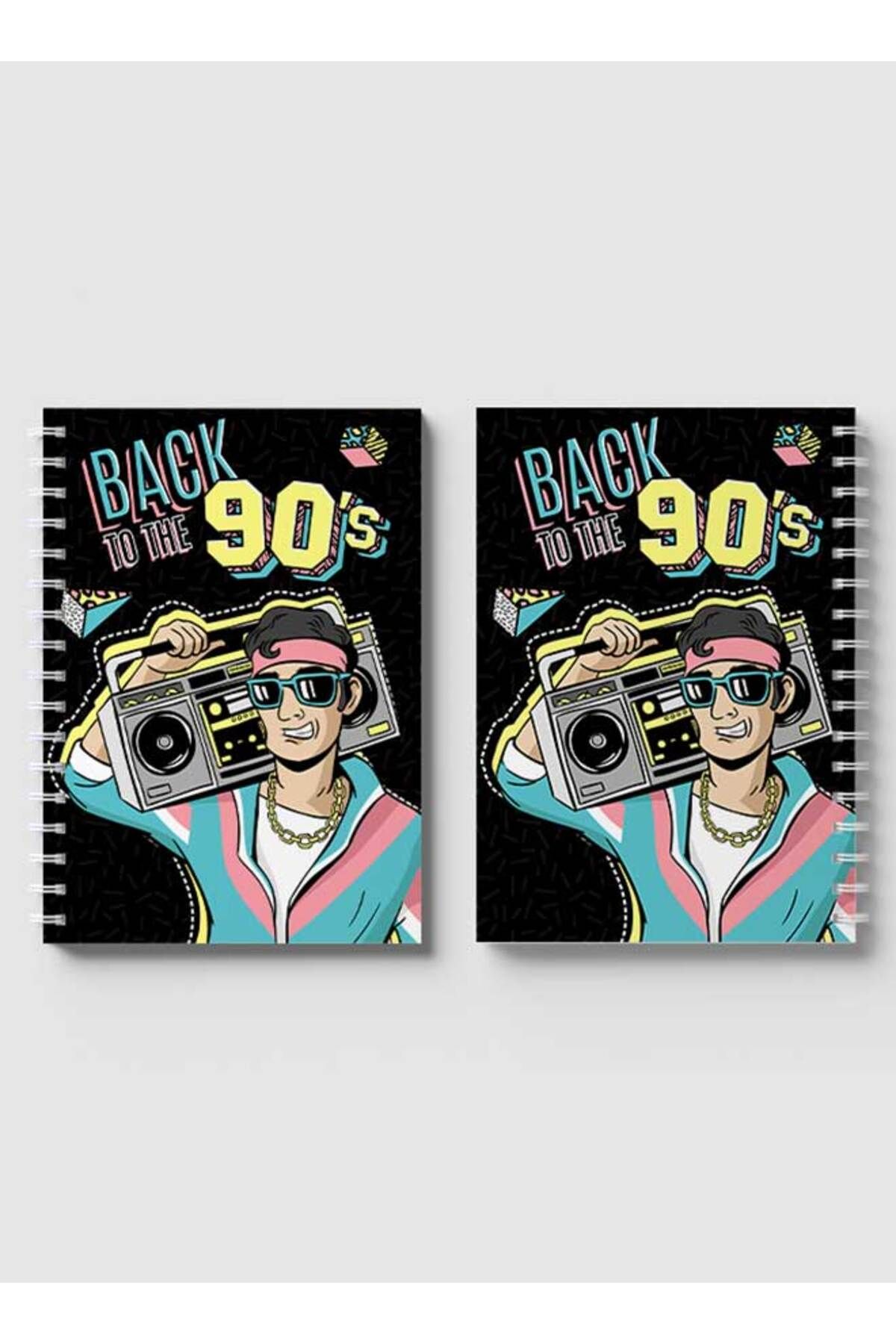 LOWHA-Spiral Notebook with Front and Back Hard Covers Featuring Back to the 90's Design 4