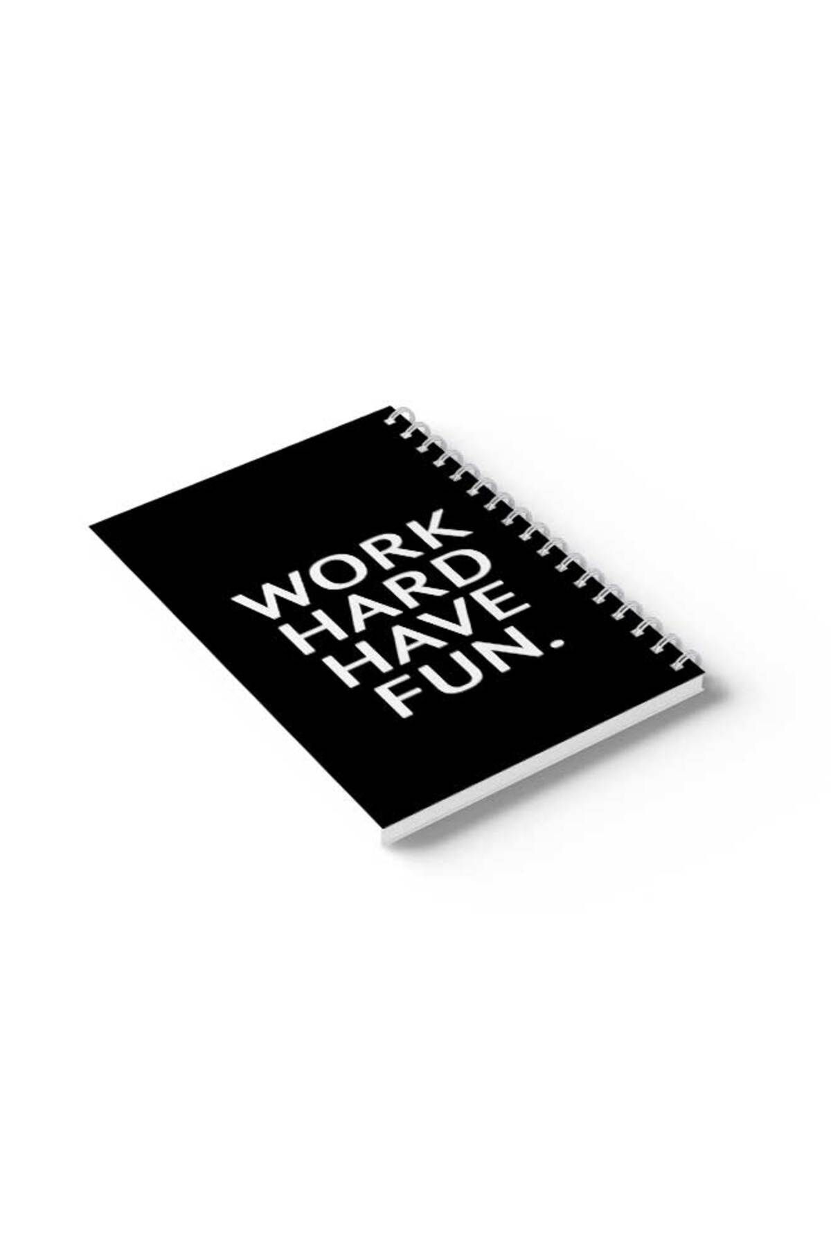 LOWHA-Spiral Notebook with Front and Back Hard Covers Featuring Work Hard Have Fun Design 6