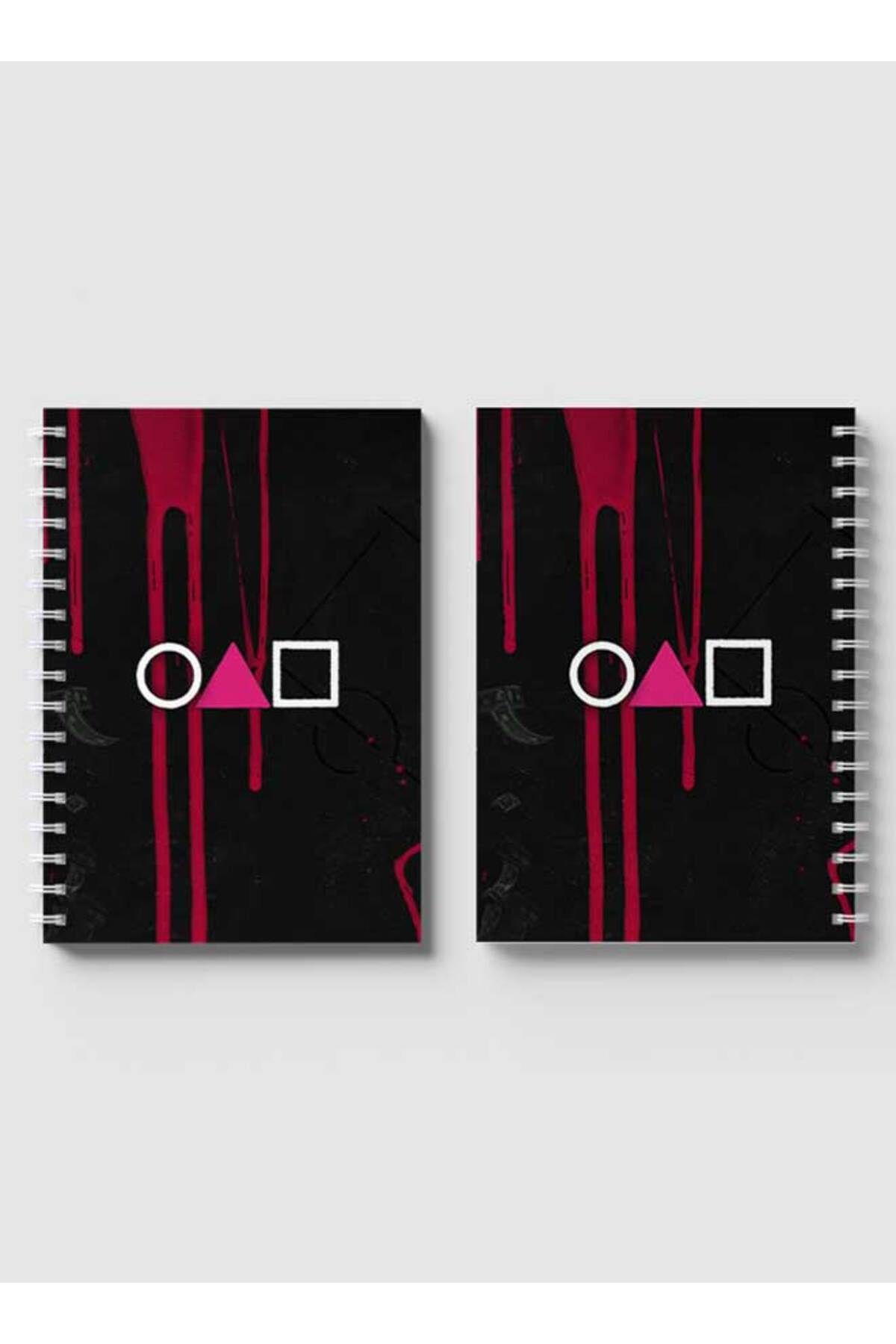 LOWHA-Spiral Notebook with Front and Back Hard Covers Featuring Squid Game Shapes Design 4