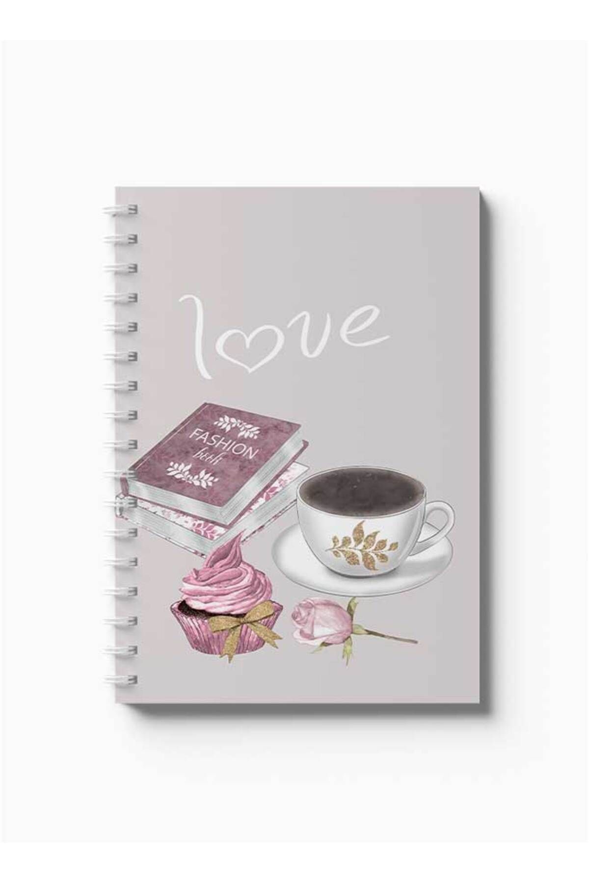 LOWHA-Spiral Notebook with Front and Back Hard Covers Featuring Love with Coffe And Cake Design 5