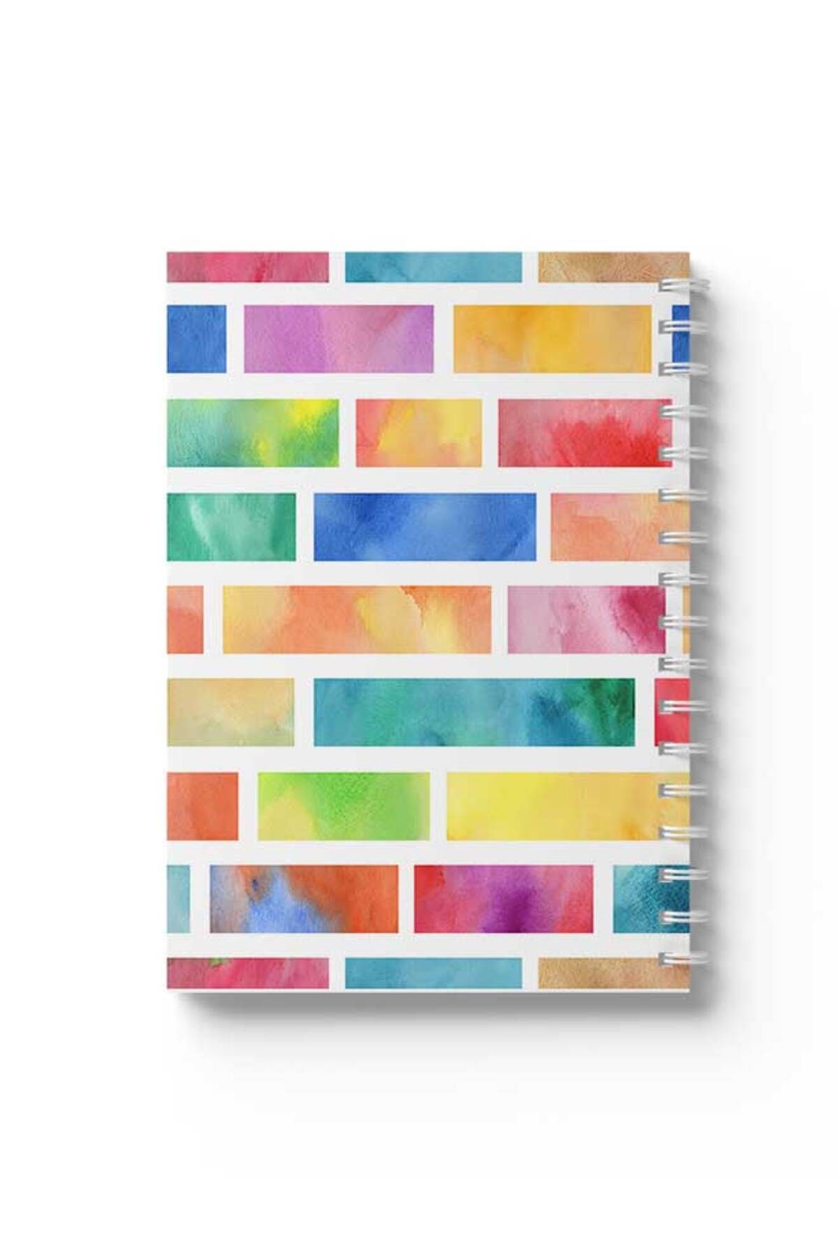LOWHA-Spiral Notebook with Front and Back Hard Covers Featuring Colourful Blocks Design 1