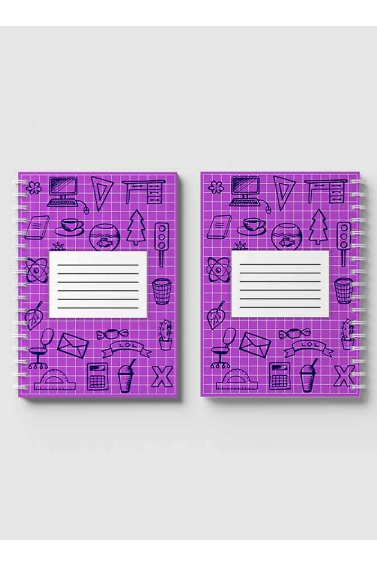 LOWHA-Spiral Notebook with Front and Back Hard Covers Featuring Back to School Grid Lines Design 4