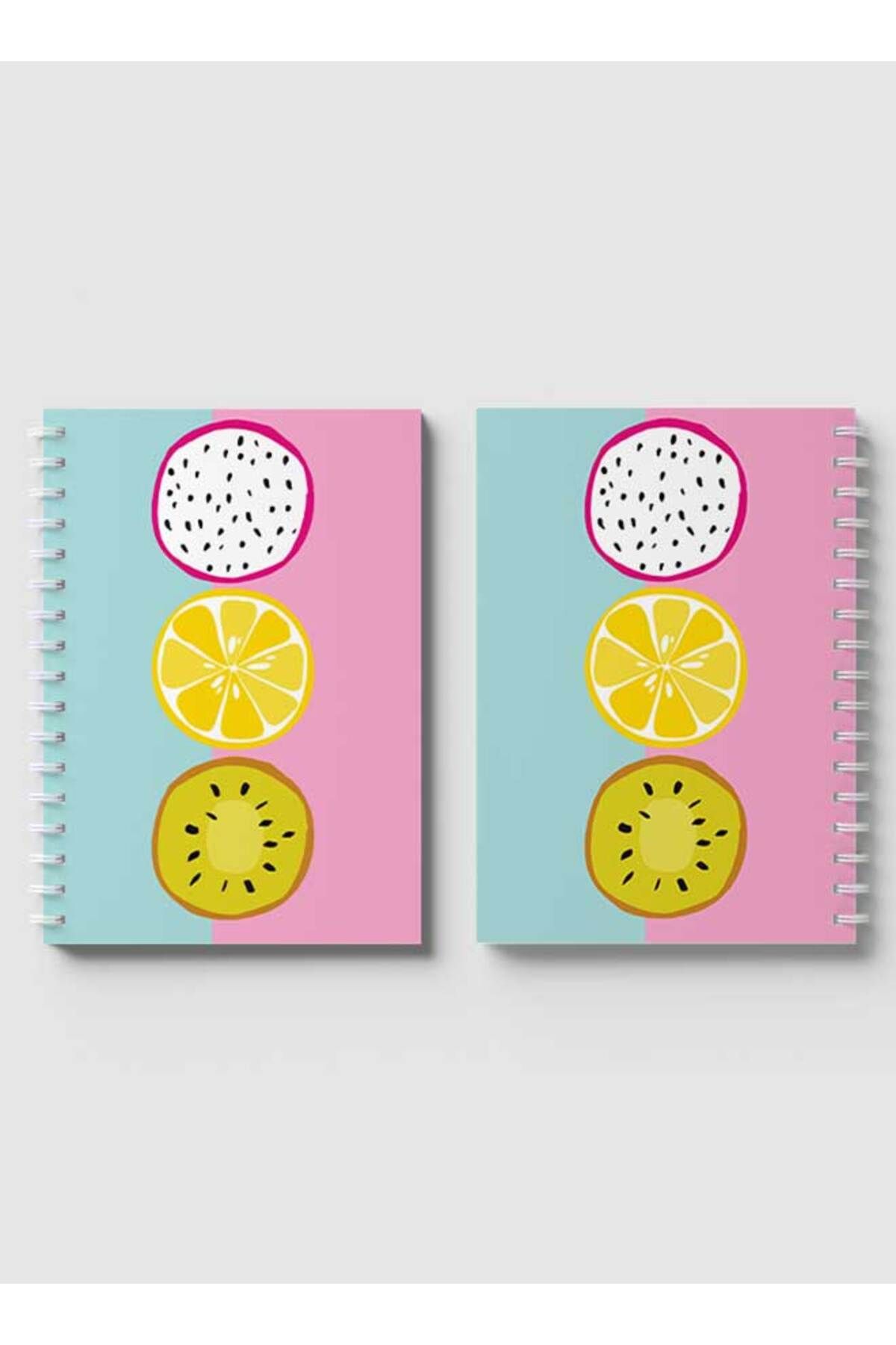 LOWHA-Spiral Notebook with Front and Back Hard Covers Featuring Dragon Fruit Lemon Kiwi Slice Design 4