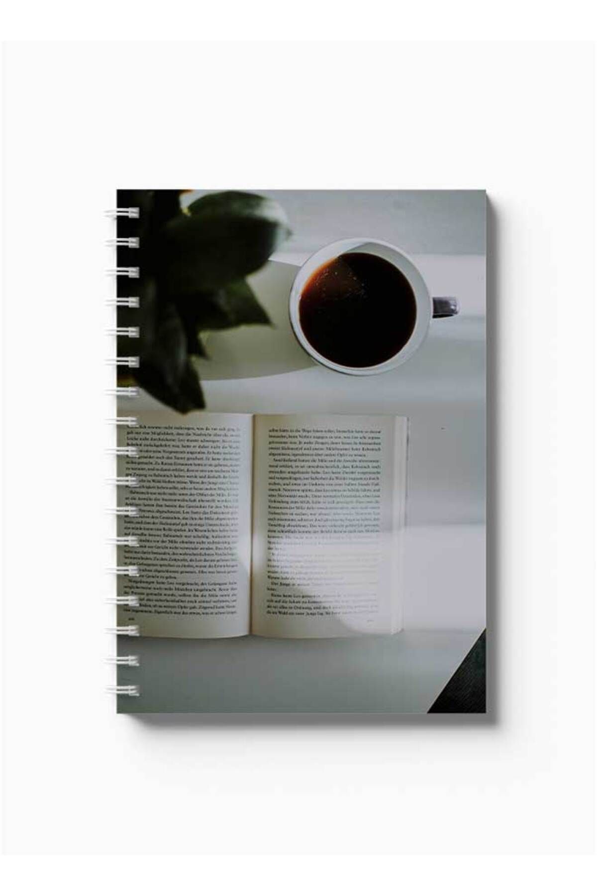 LOWHA-Spiral Notebook with Front and Back Hard Covers Featuring Book with Coffee Design 5