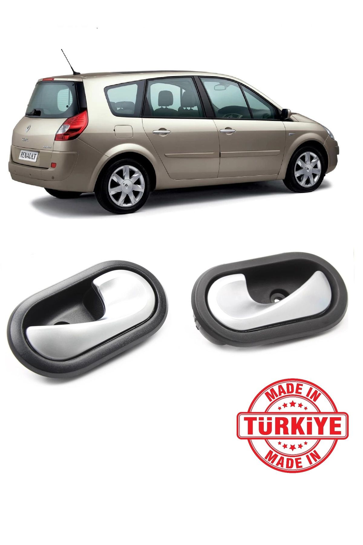 CMEPARTS-Renault Scenic 2 Ii 2003-2009 Compatible Inner Door Release Handle Chrome Right and Left 2 Pcs Set 1