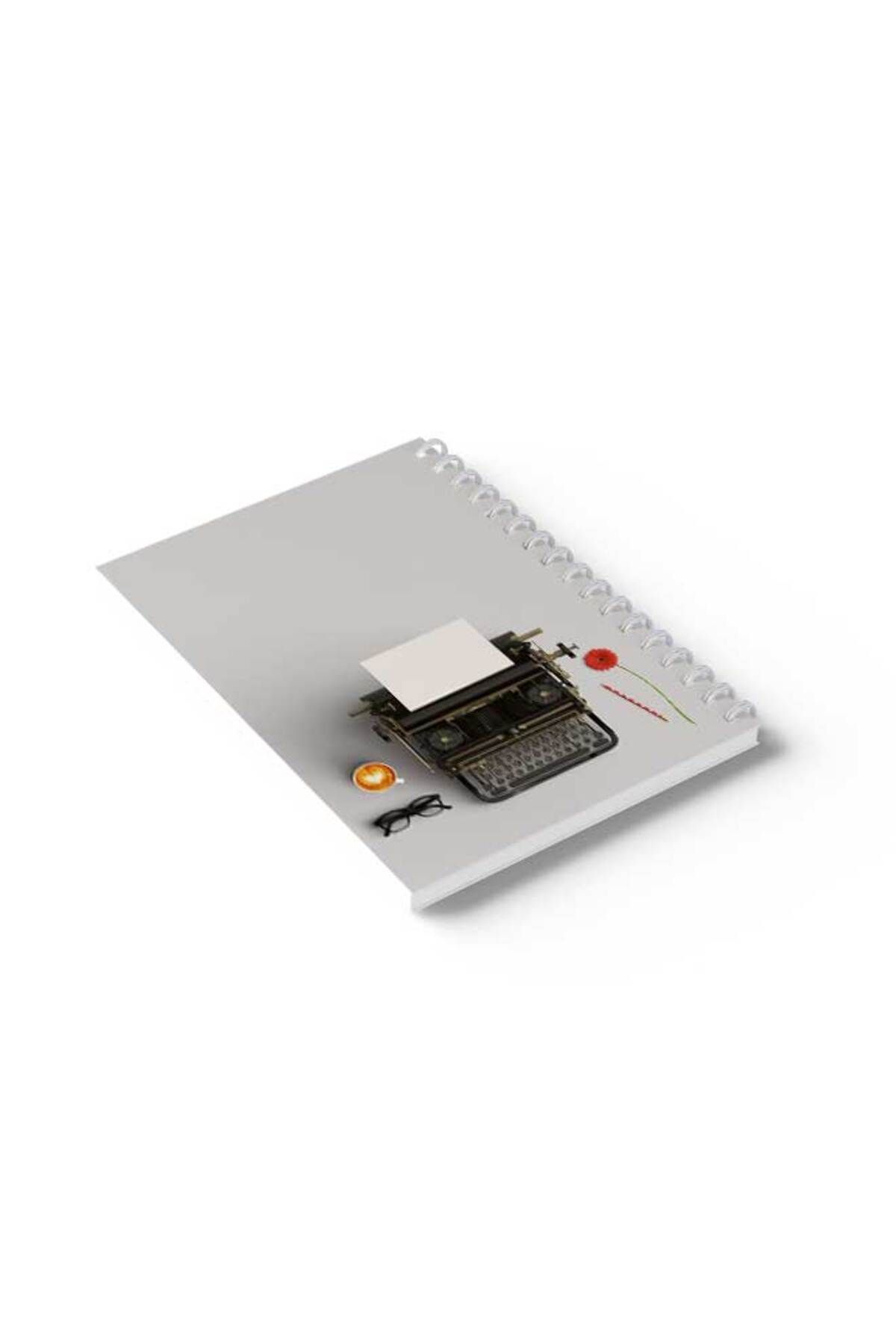 LOWHA-Spiral Notebook with Front and Back Hard Covers Featuring Typing Machine Design 6