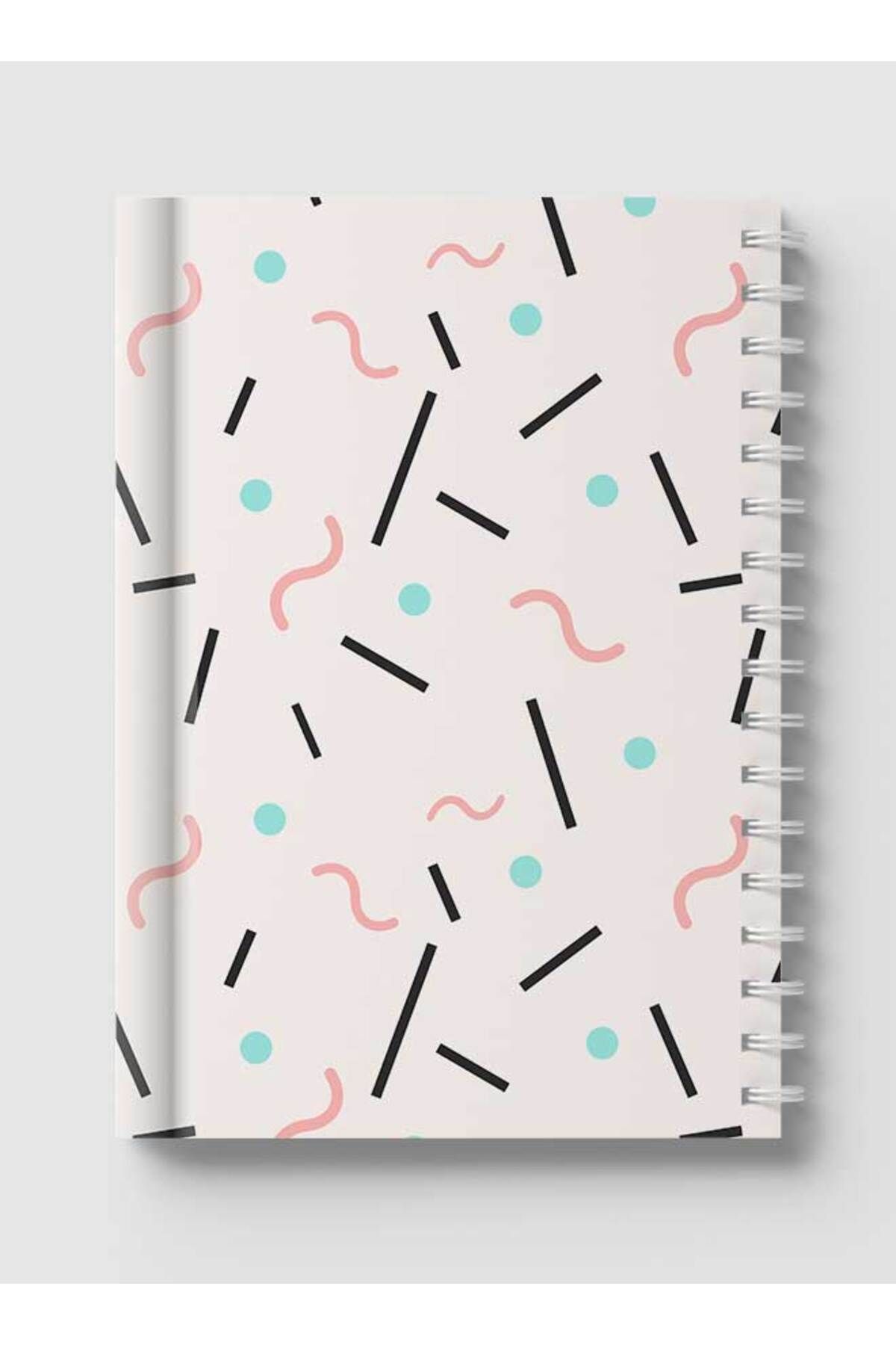 LOWHA-Spiral Notebook with Front and Back Hard Covers Featuring Memphis Abstract Shapes Design 5
