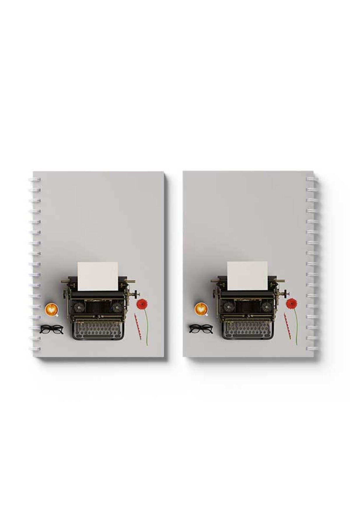 LOWHA-Spiral Notebook with Front and Back Hard Covers Featuring Typing Machine Design 4