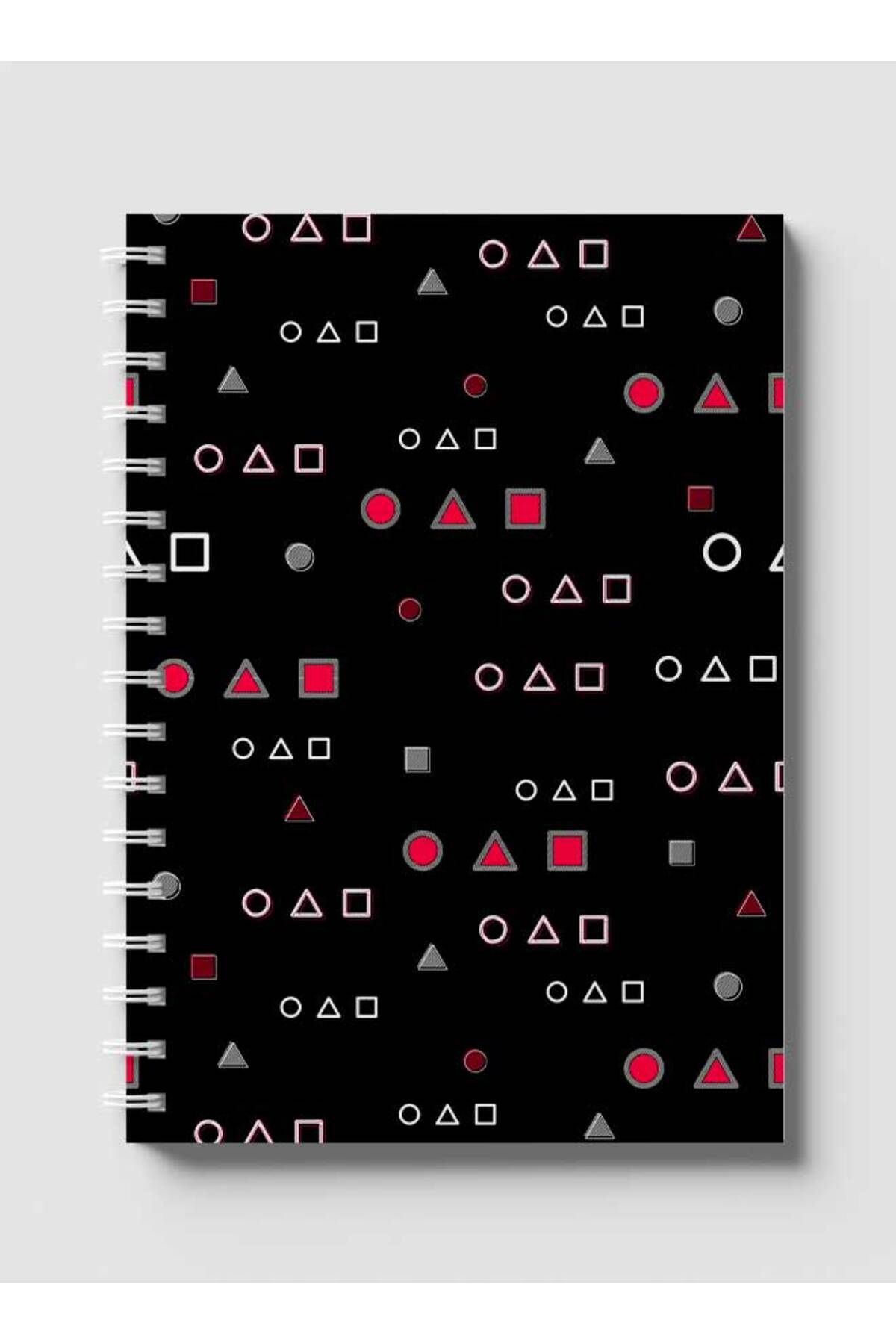 LOWHA-Spiral Notebook with Front and Back Hard Covers Featuring Squid Game Shapes Design 1