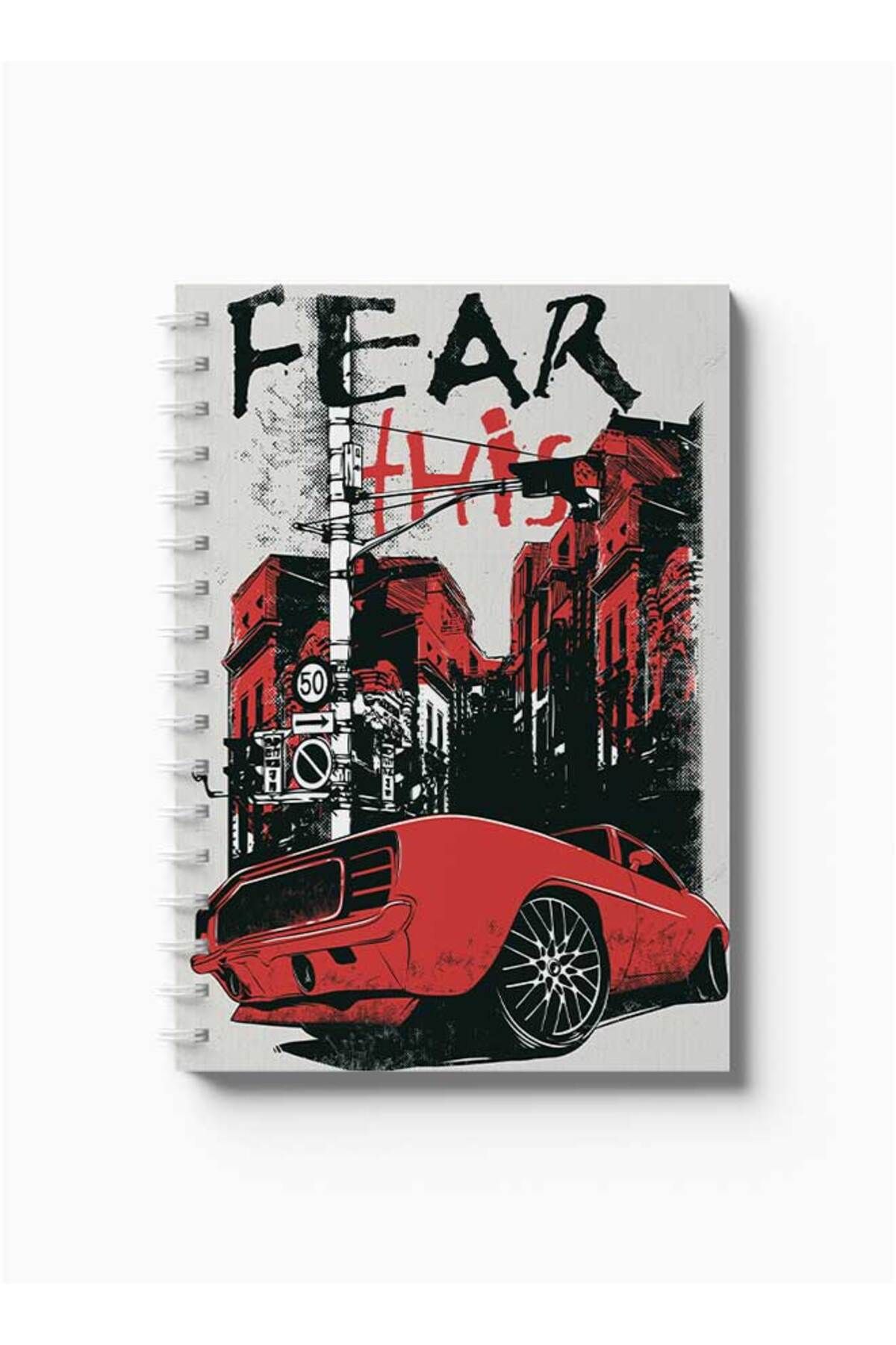 LOWHA-Spiral Notebook with Front and Back Hard Covers Featuring Fear This with Car Design 5