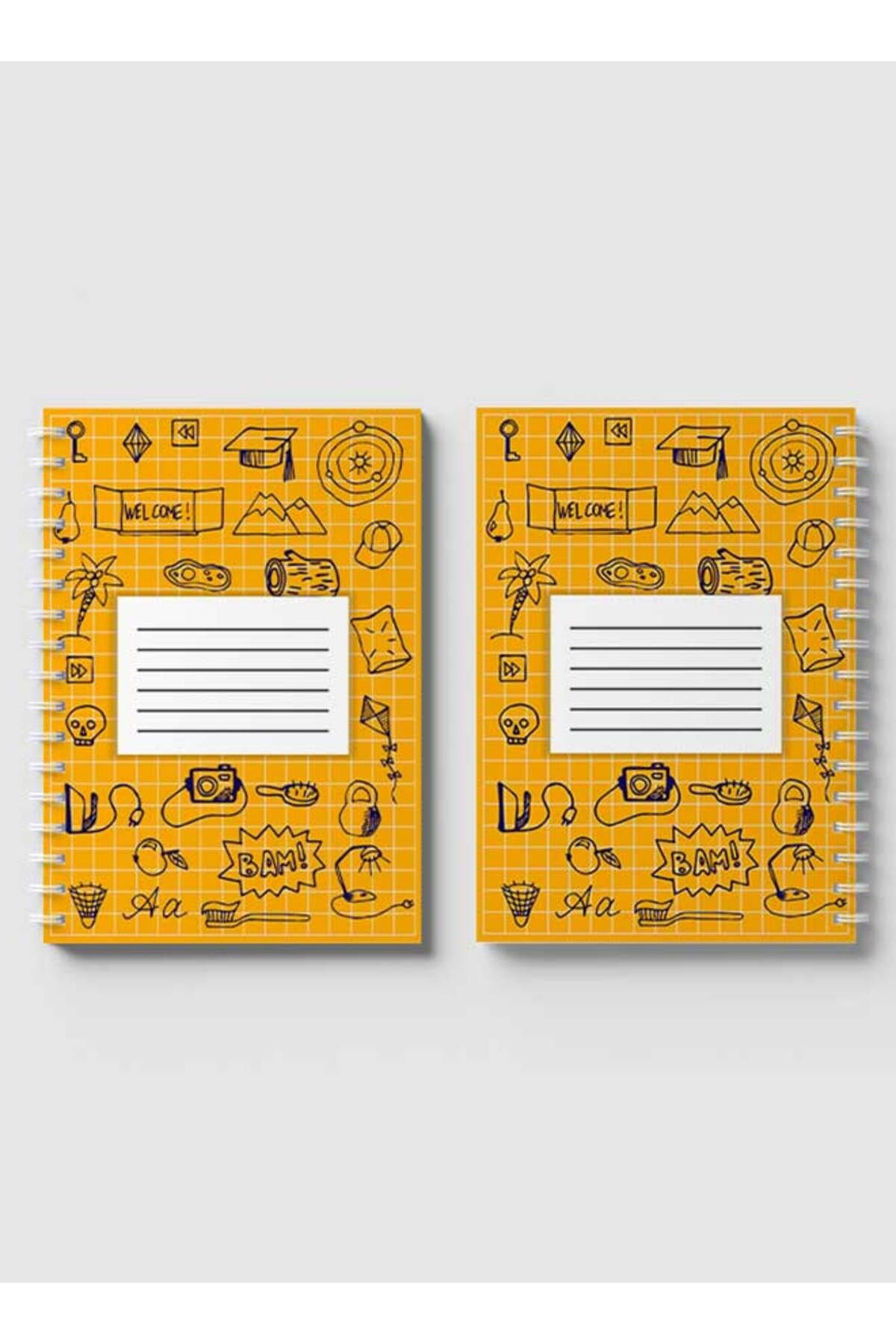 LOWHA-Spiral Notebook with Front and Back Hard Covers Featuring Back to School Grid Lines Design 4
