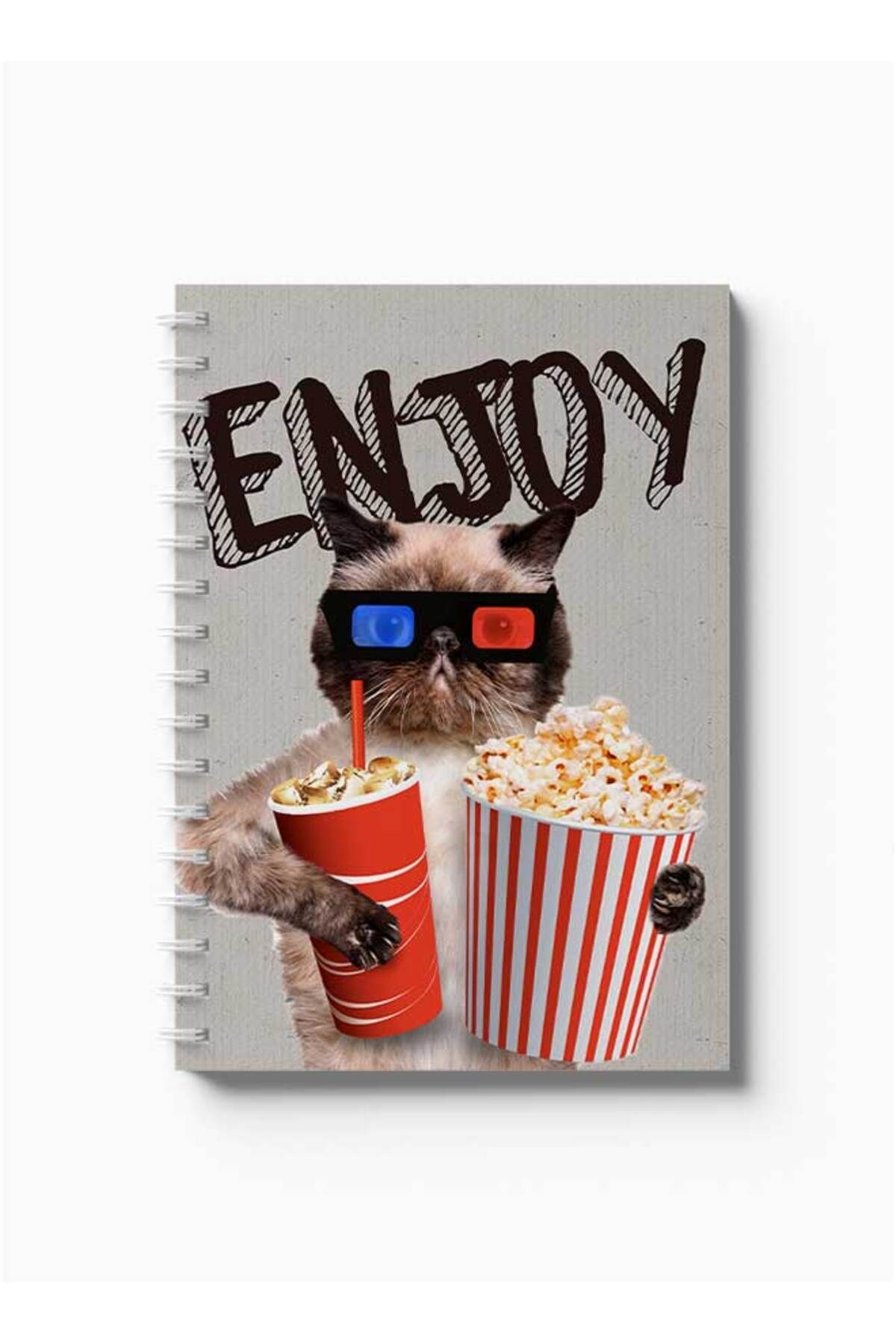 LOWHA-Spiral Notebook with Front and Back Hard Covers Featuring Enjoy with Cat Design 5