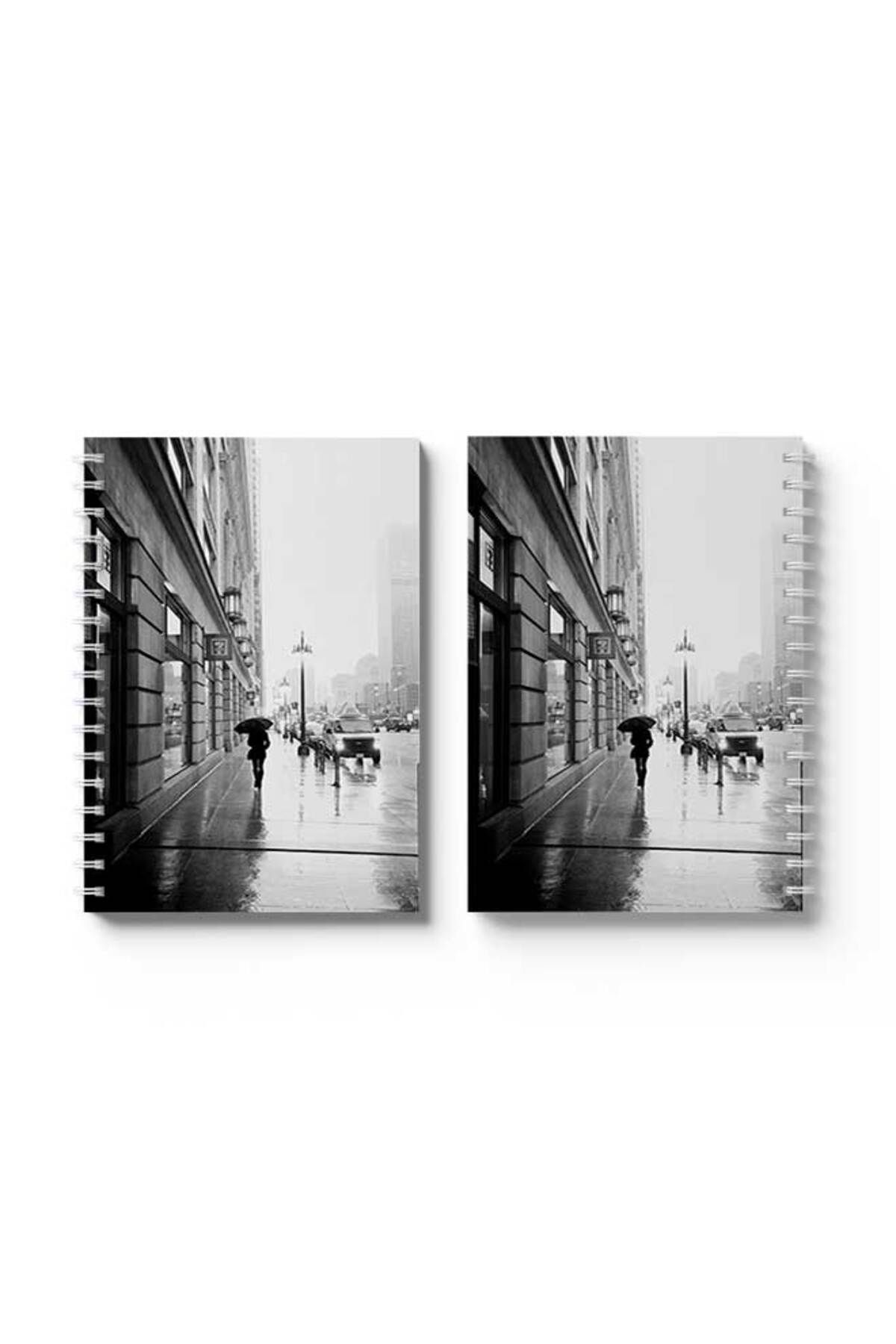 LOWHA-Spiral Notebook with Front and Back Hard Covers Featuring Walking Alone Design 4