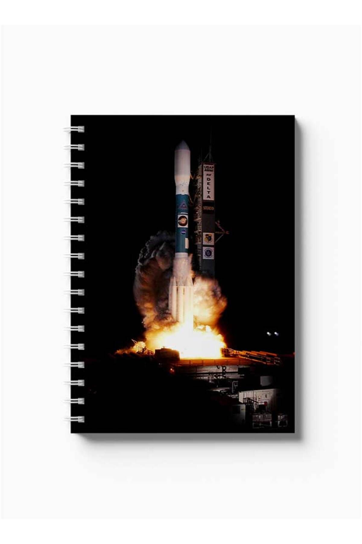 LOWHA-Spiral Notebook with Front and Back Hard Covers Featuring Space Rocket Design 5