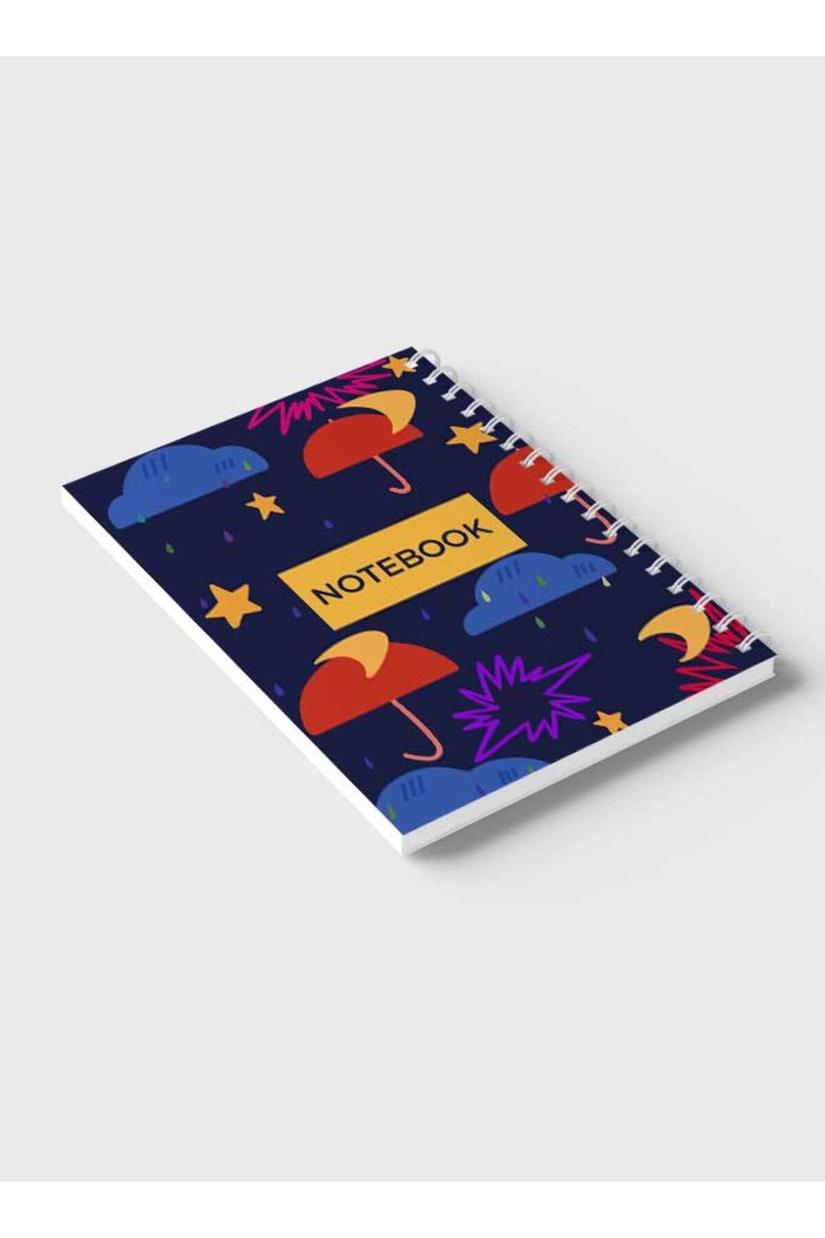 LOWHA-Spiral Notebook with Front and Back Hard Covers Featuring Umbrellas Rain & Night Design 6
