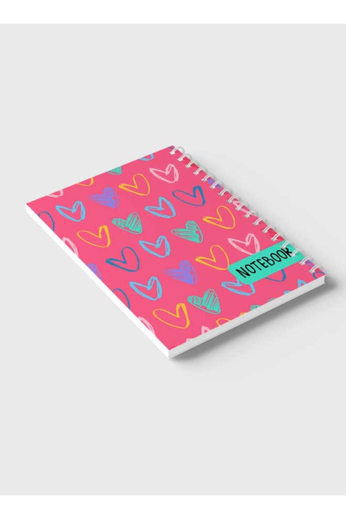 LOWHA-Spiral Notebook with Front and Back Hard Covers Featuring Colored Heart Shapes Drawing Design 6