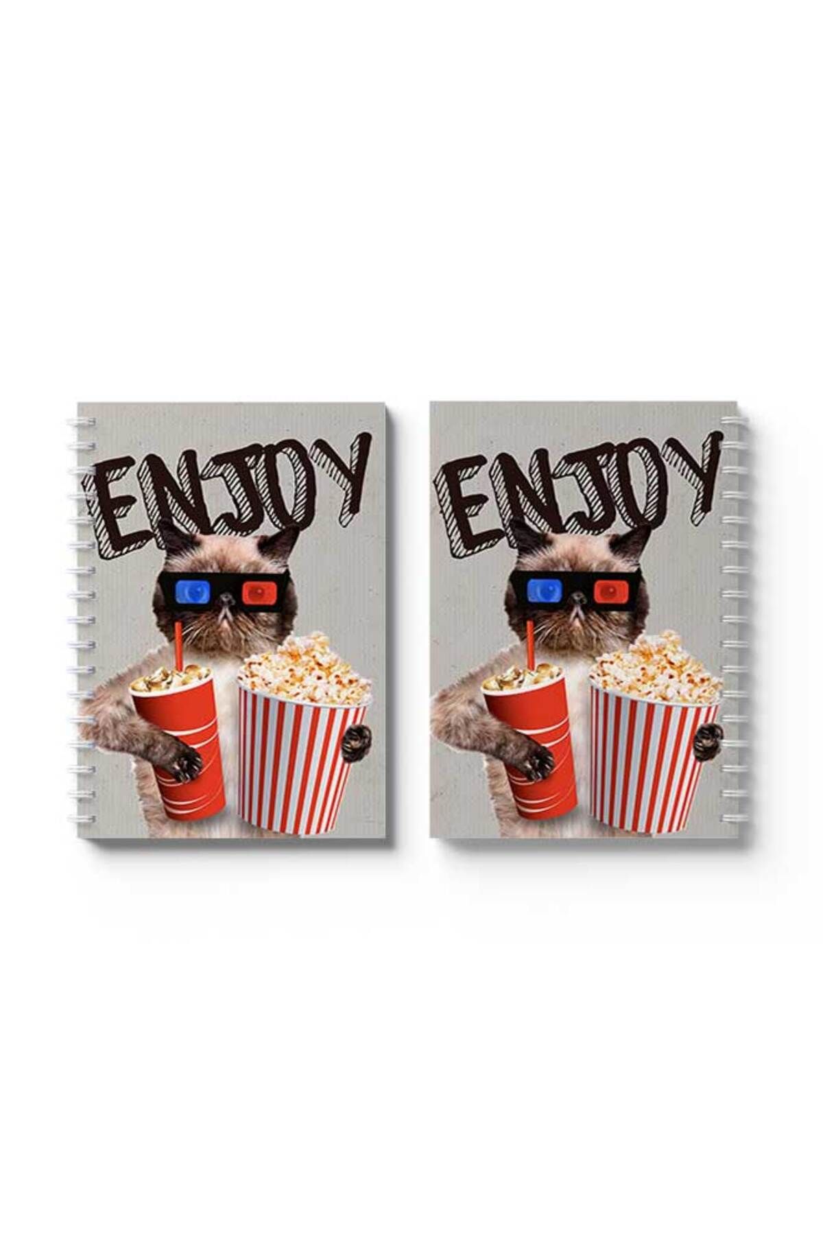 LOWHA-Spiral Notebook with Front and Back Hard Covers Featuring Enjoy with Cat Design 4