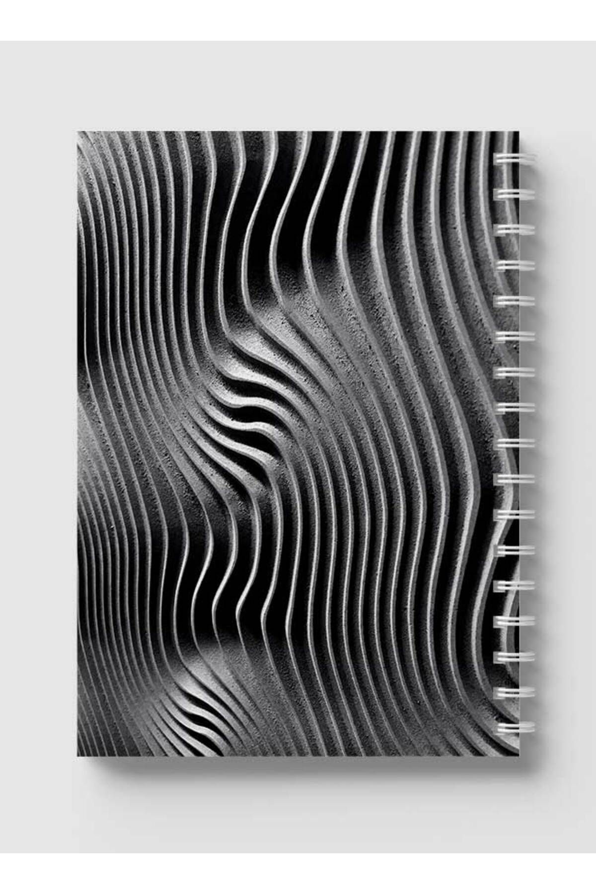 LOWHA-Spiral Notebook with Front and Back Hard Covers Featuring Abstract Concrete Wavy Lines Design 5
