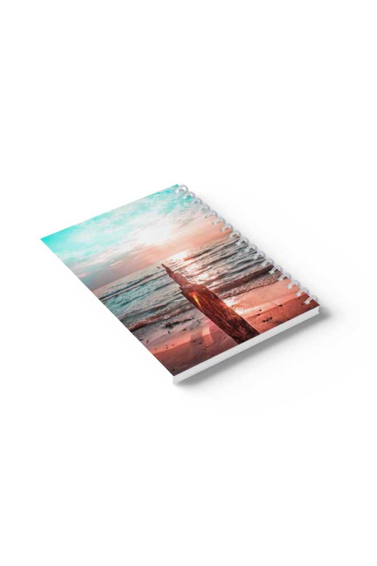 LOWHA-Spiral Notebook with Front and Back Hard Covers Featuring Beach Design 6