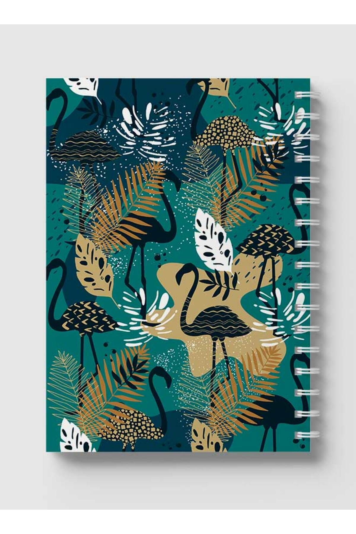 LOWHA-Spiral Notebook with Front and Back Hard Covers Featuring Flamingo & Leaves Design 5