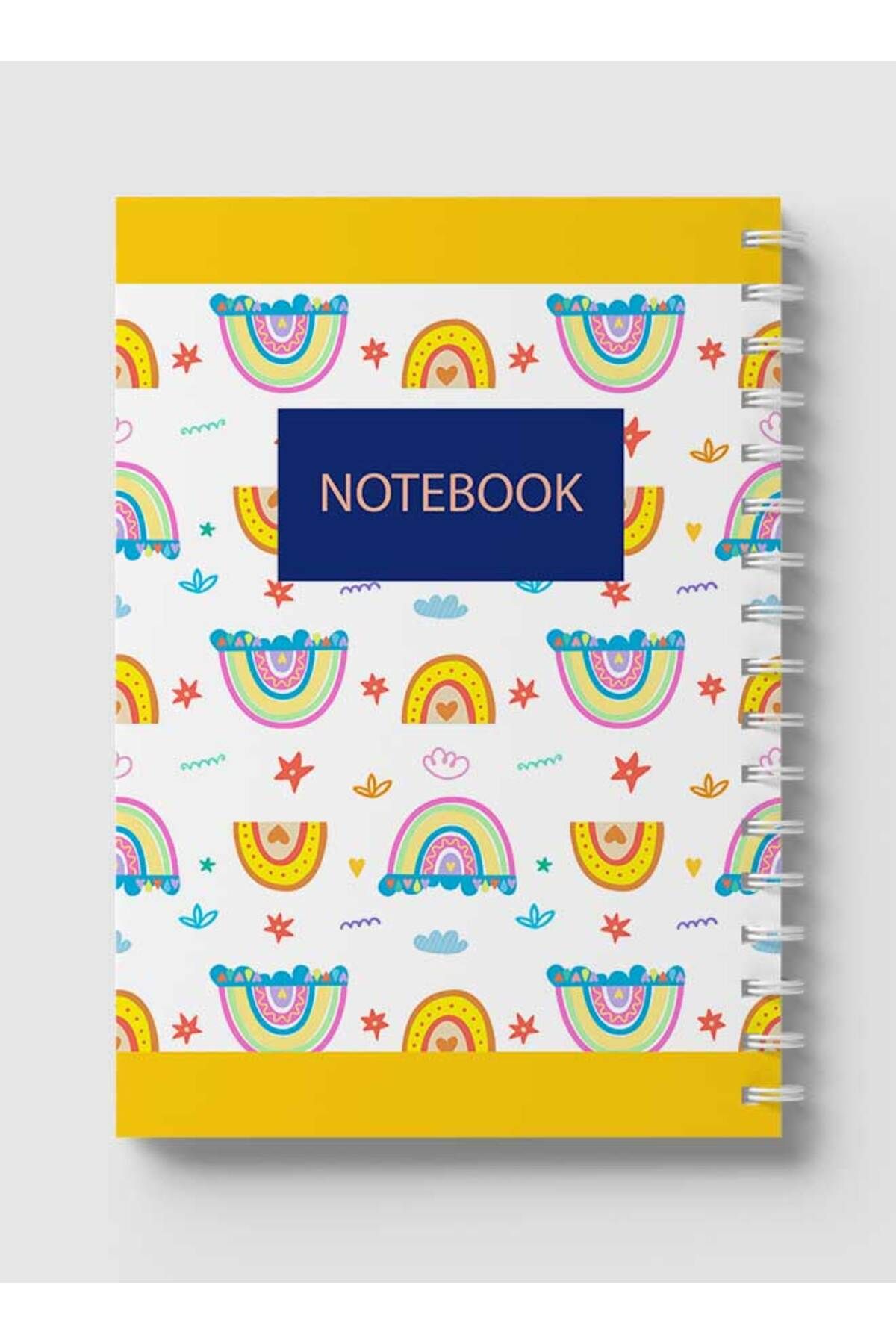 LOWHA-Spiral Notebook with Front and Back Hard Covers Featuring Boho Rainbow Design 5