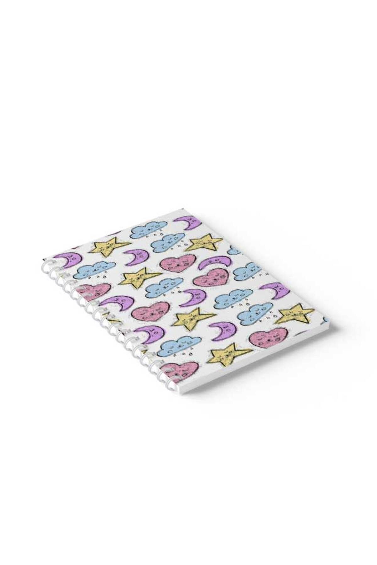 LOWHA-Spiral Notebook with Front and Back Hard Covers Featuring Moon Hearts And Clouds Design 2