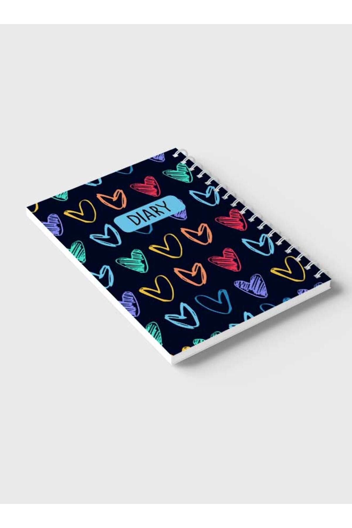 LOWHA-Spiral Notebook with Front and Back Hard Covers Featuring Colored Heart Shapes Drawing Design 6