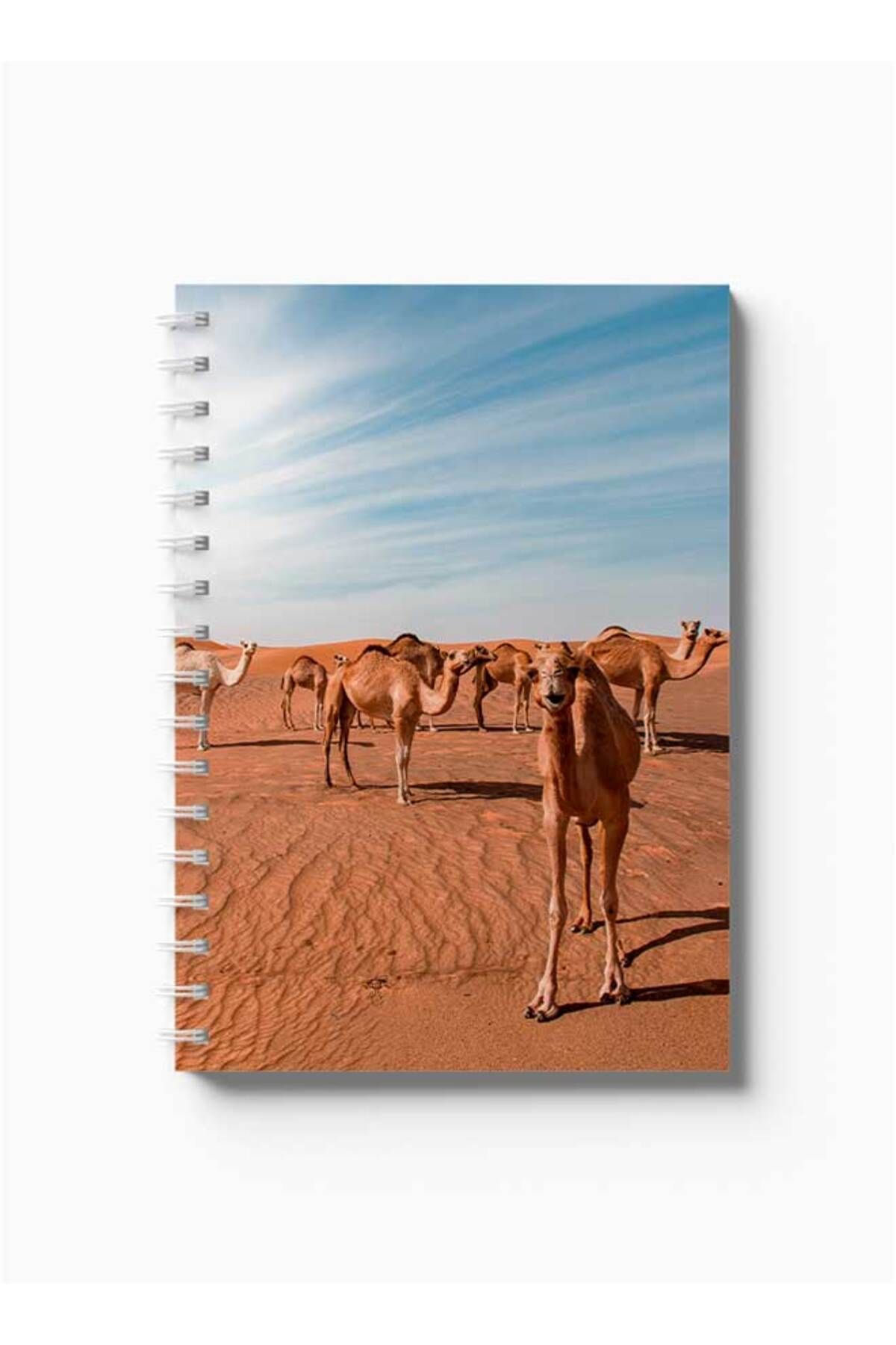 LOWHA-Spiral Notebook with Front and Back Hard Covers Featuring Pack of Camels Design 5