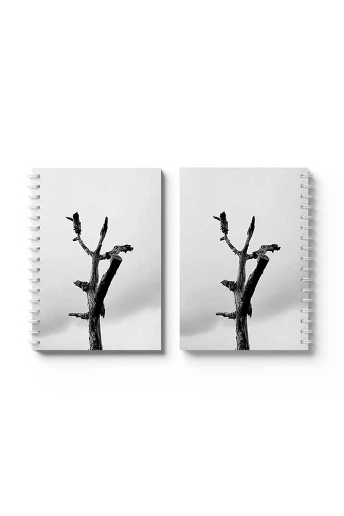 LOWHA-Spiral Notebook with Front and Back Hard Covers Featuring Burnt Tree Design 4