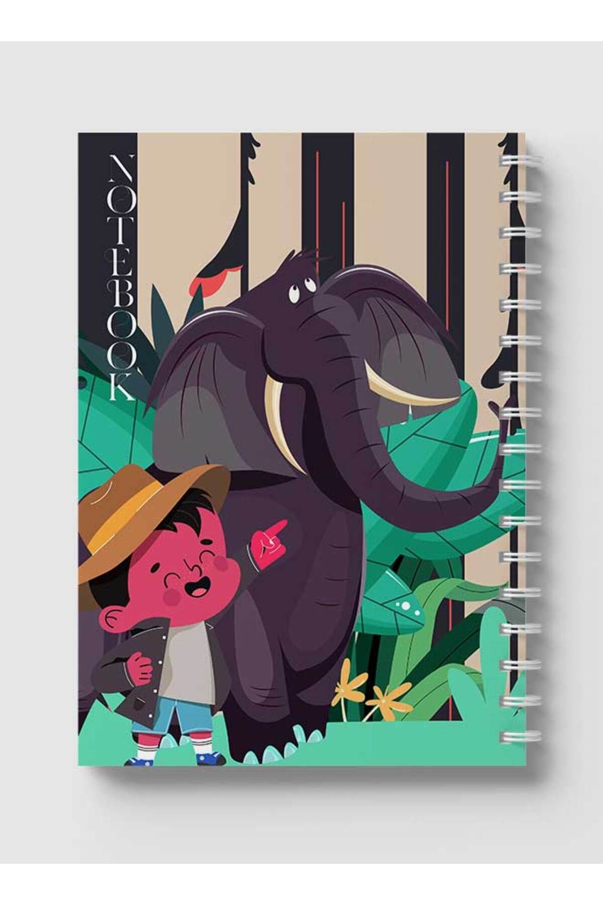 LOWHA-Spiral Notebook with Front and Back Hard Covers Featuring Classical Theme Safari Design 5