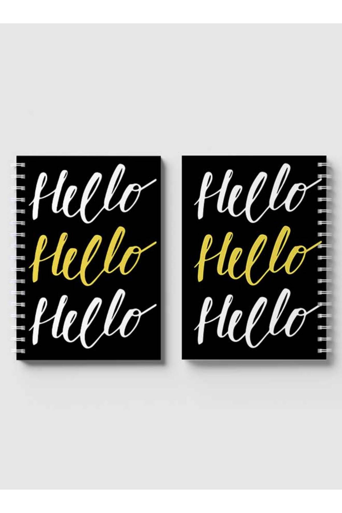 LOWHA-Spiral Notebook with Front and Back Hard Covers Featuring Hello Design 4