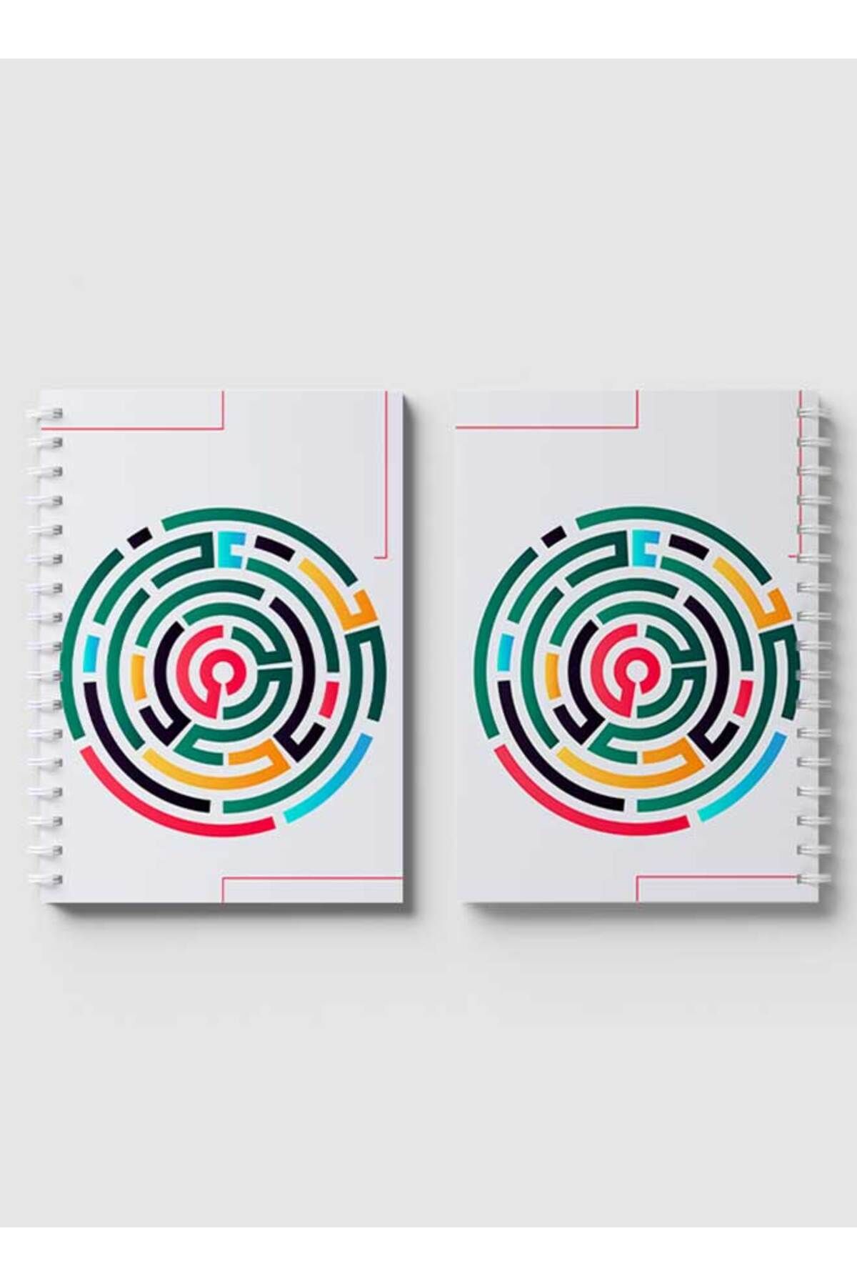 LOWHA-Spiral Notebook with Front and Back Hard Covers Featuring Abstarct Colored Maze Design 4