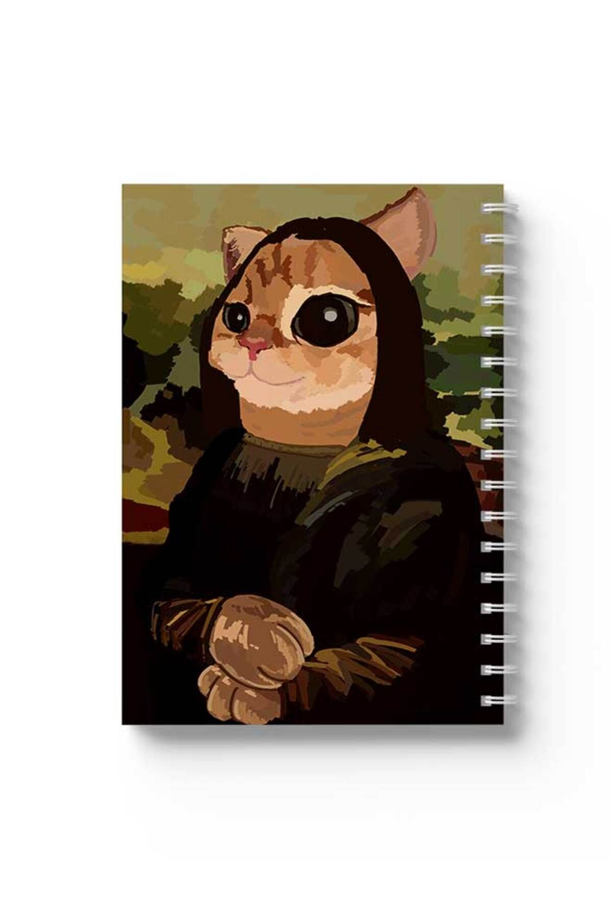LOWHA-Spiral Notebook with Front and Back Hard Covers Featuring Cat Monaliza Design 1