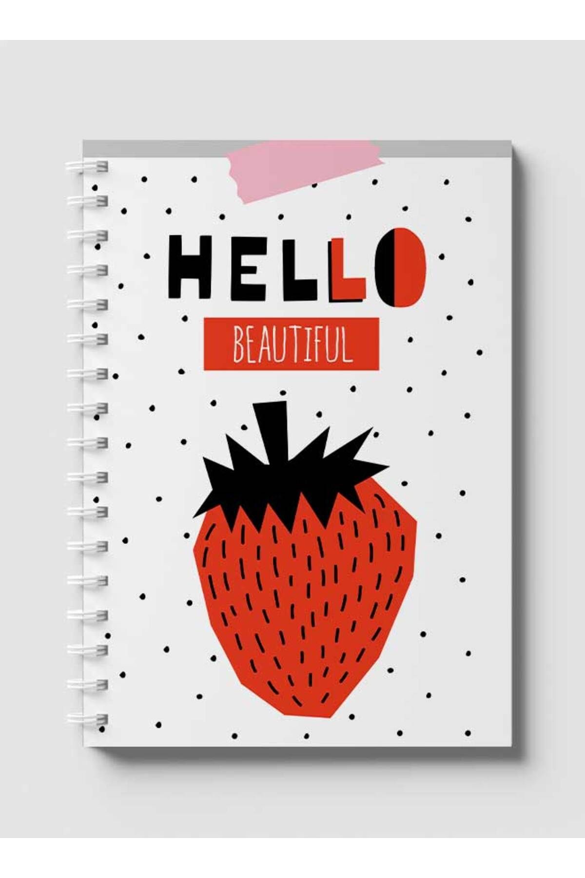 LOWHA-Spiral Notebook with Front and Back Hard Covers Featuring Hello Beautiful Strawberry Design 1