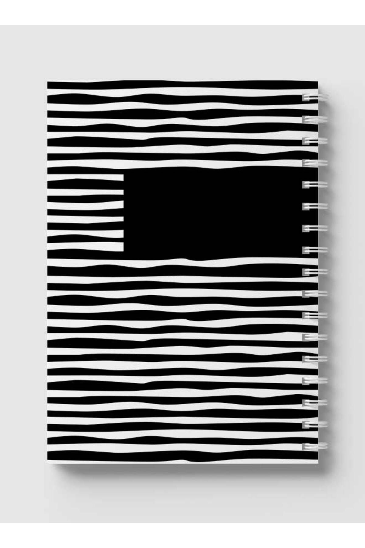 LOWHA-Spiral Notebook with Front and Back Hard Covers Featuring Flat Black & White Lines Design 5