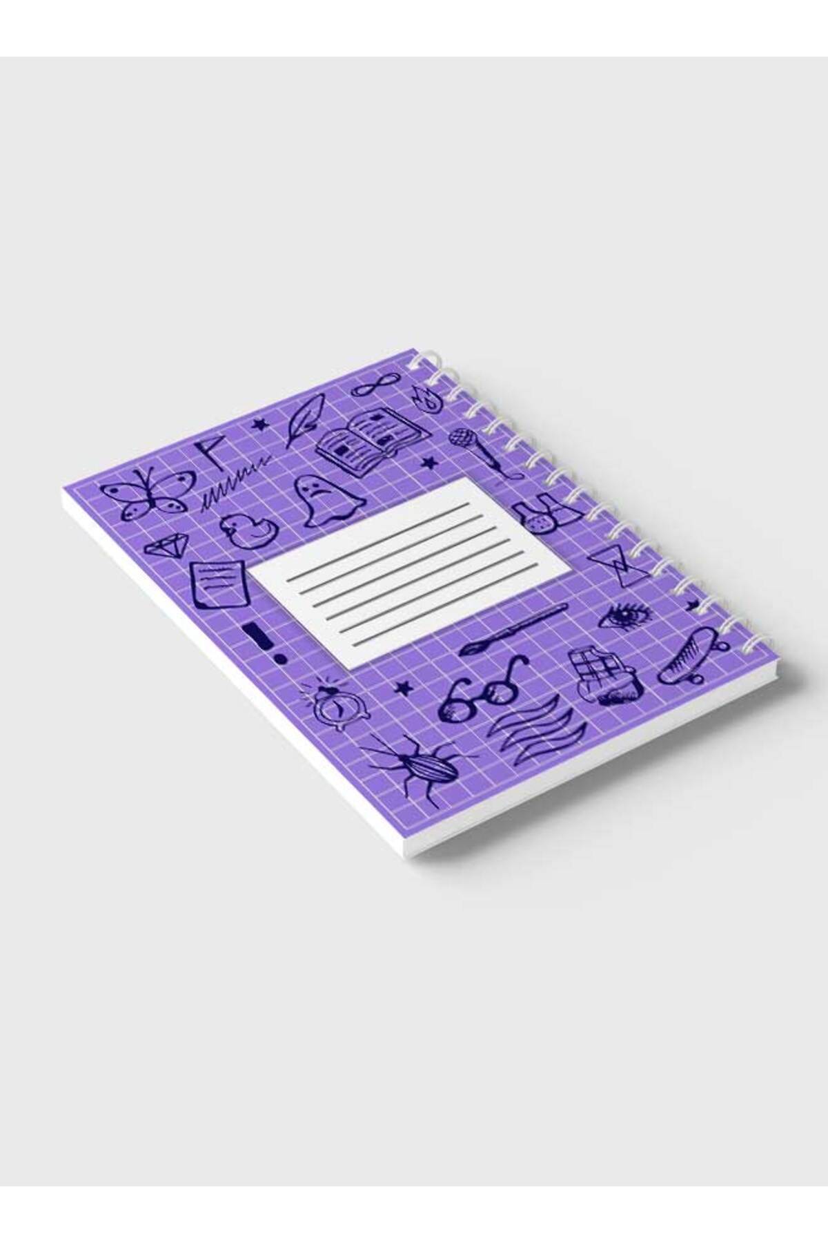 LOWHA-Spiral Notebook with Front and Back Hard Covers Featuring Back to School Grid Lines Design 6