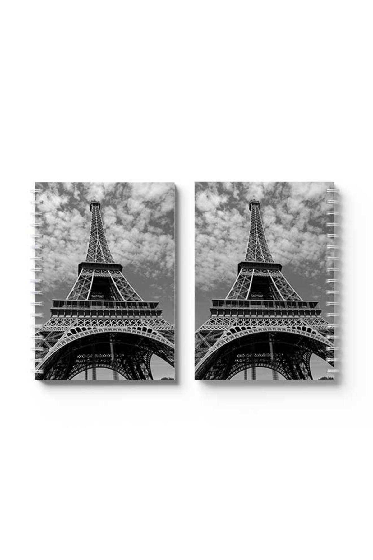 LOWHA-Spiral Notebook with Front and Back Hard Covers Featuring Eiffel Tower Design 4