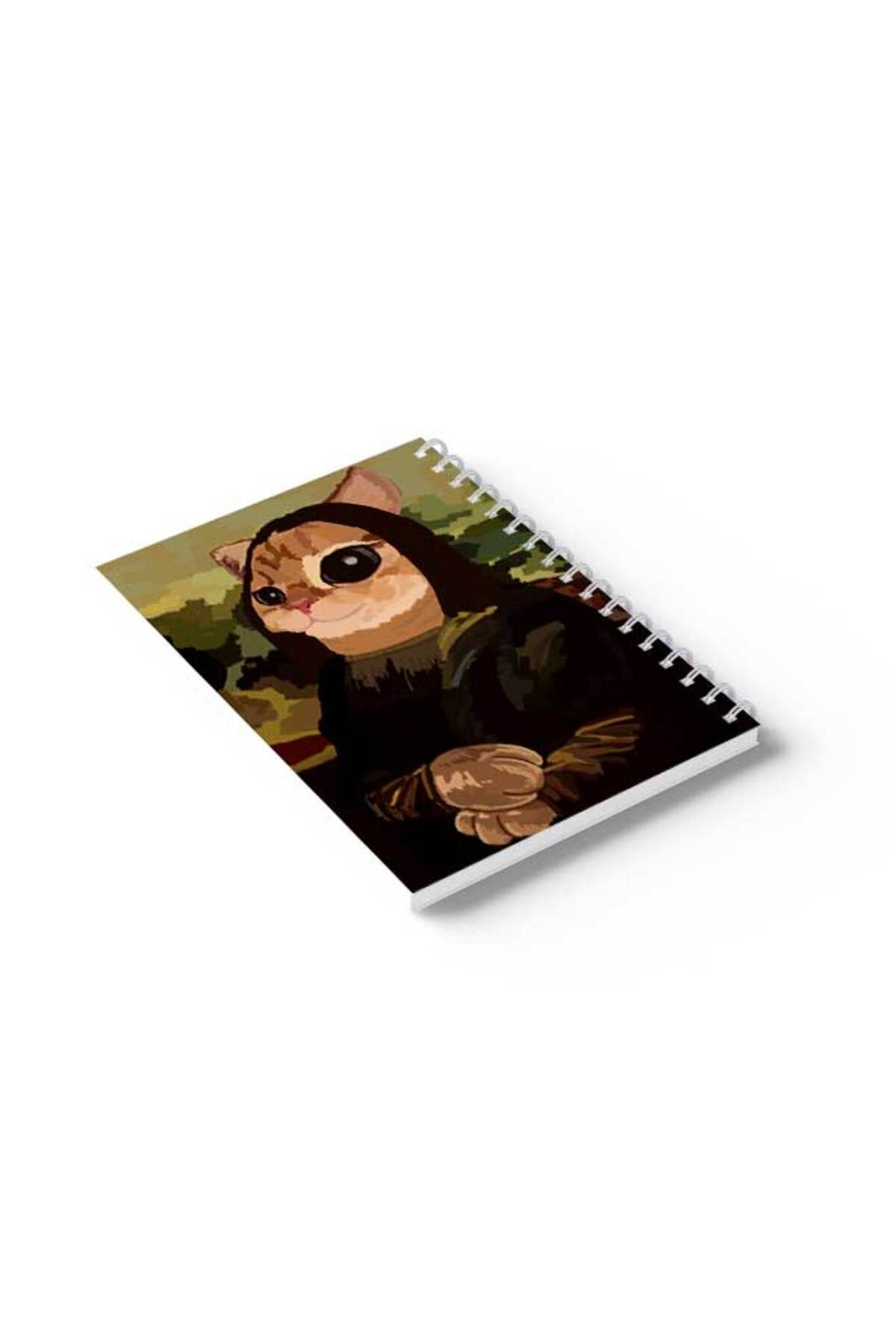 LOWHA-Spiral Notebook with Front and Back Hard Covers Featuring Cat Monaliza Design 6