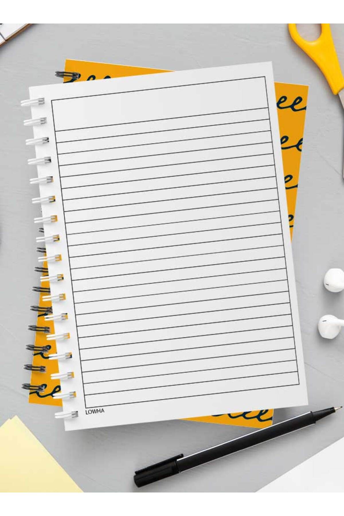 LOWHA-Spiral Notebook with Front and Back Hard Covers Featuring Cursive Writing Diary Design 3