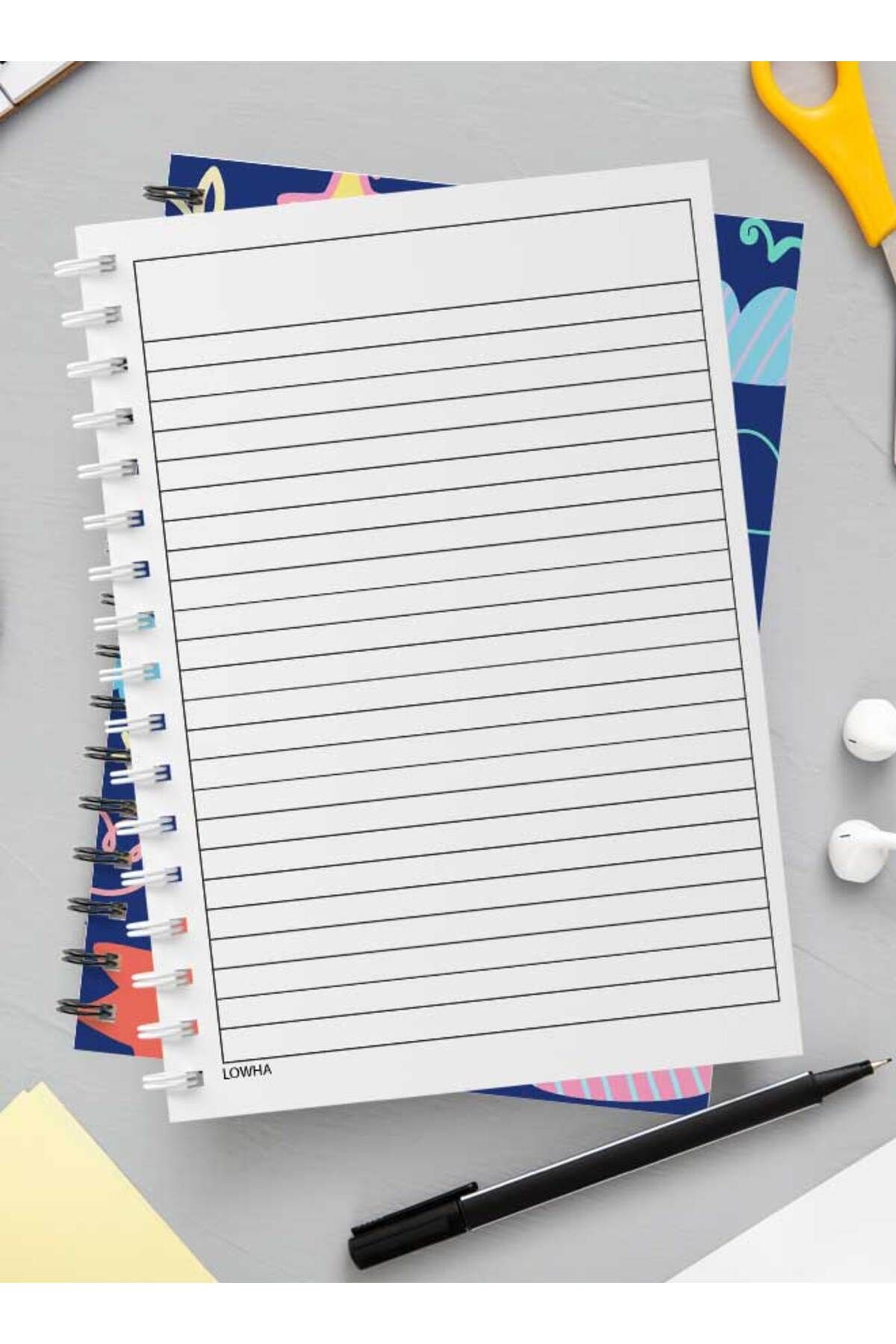 LOWHA-Spiral Notebook with Front and Back Hard Covers Featuring Boho Clouds Rain & Rainbow Design 3