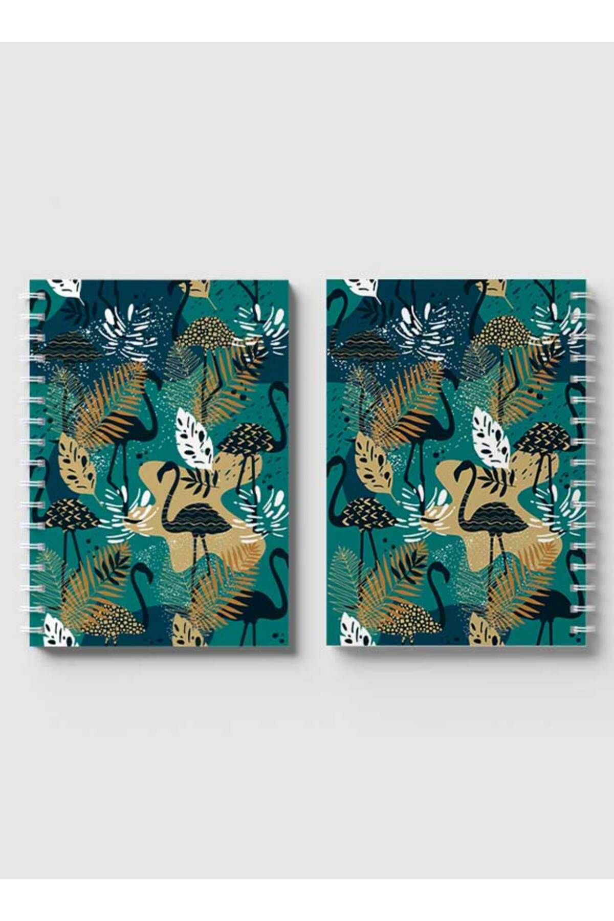 LOWHA-Spiral Notebook with Front and Back Hard Covers Featuring Flamingo & Leaves Design 4